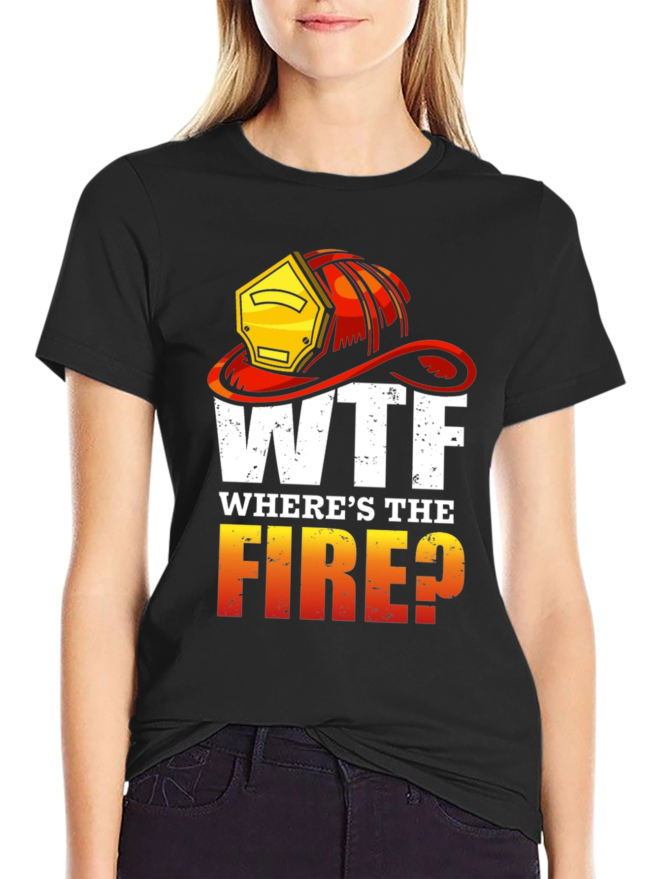 Black WTF Where's the Fire? Graphic Tee view 2