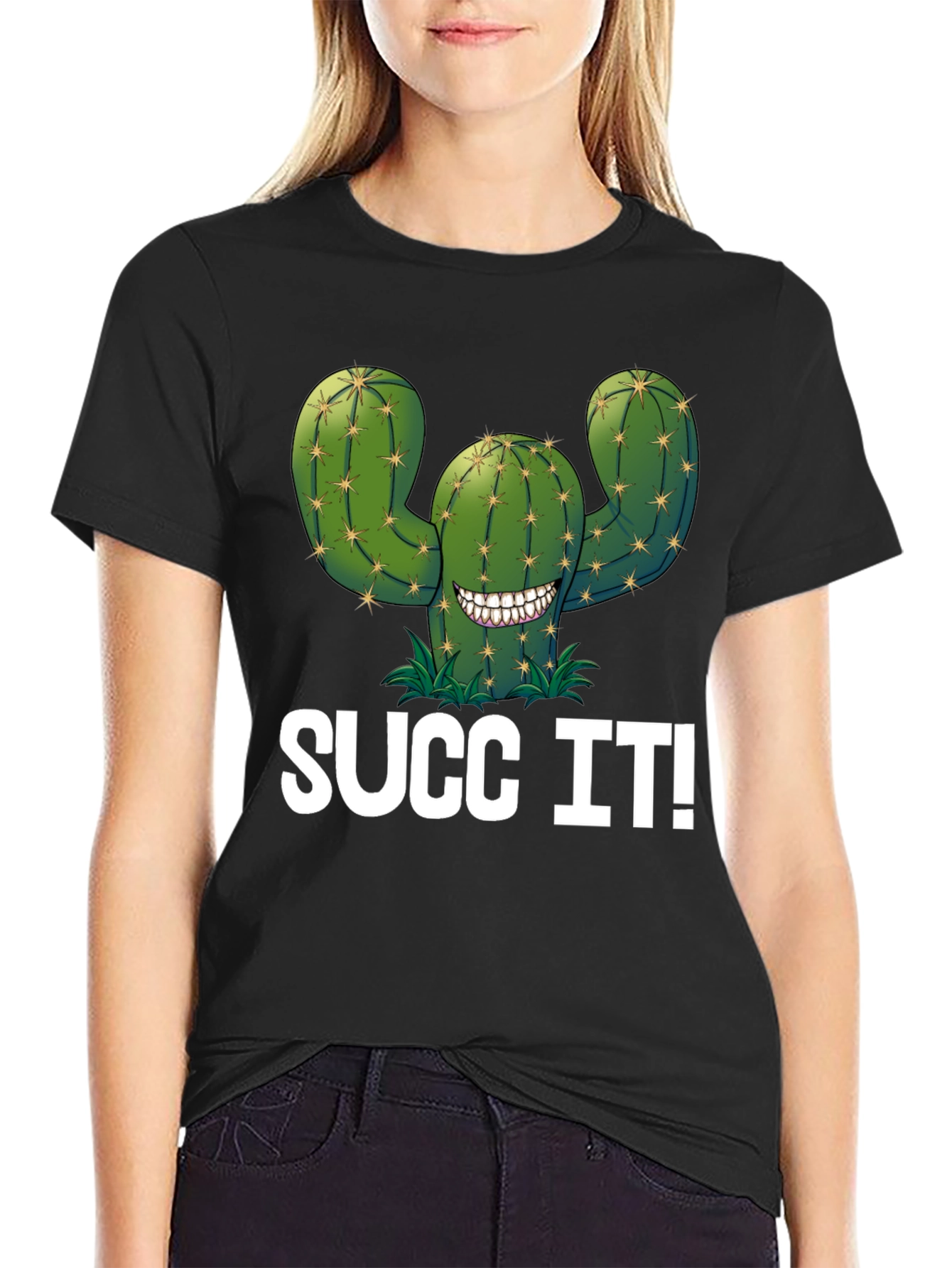 Black Succ It! Cactus Graphic T-Shirt - Novelty Tee view 2