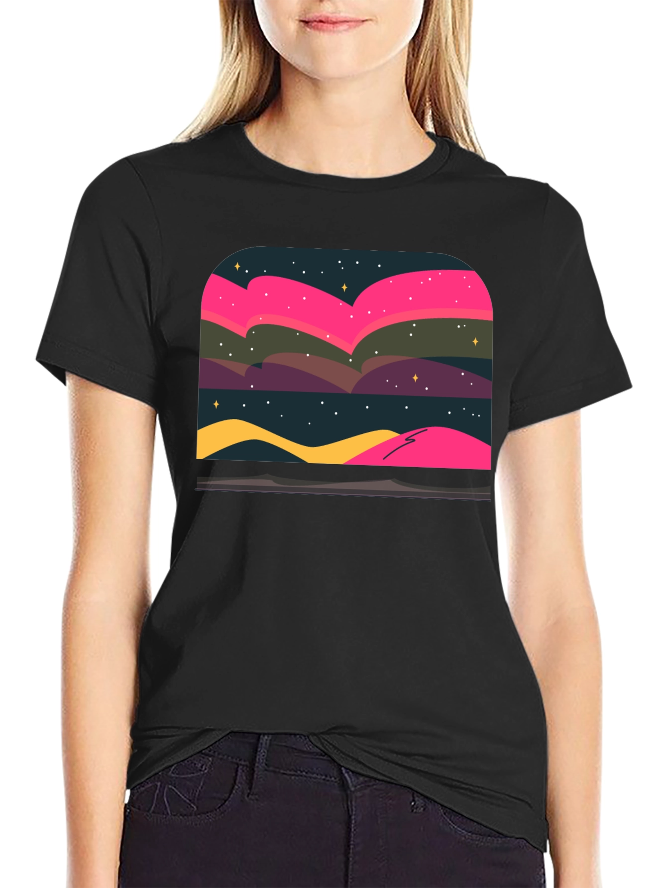 Black Northern Lights Graphic Tee - Black view 2