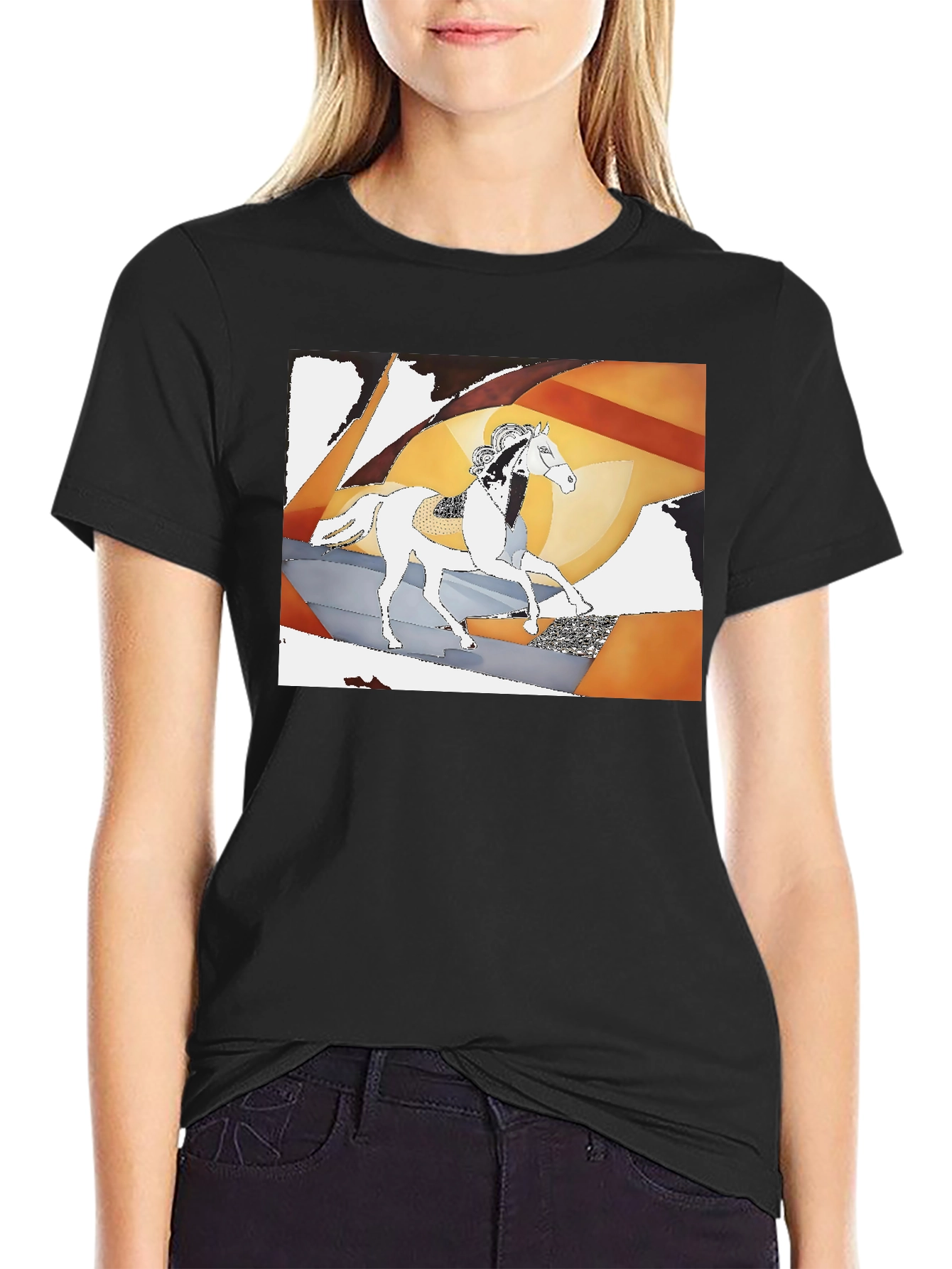 Black Abstract Horse Graphic Tee - Stylish Black T-Shirt view 2