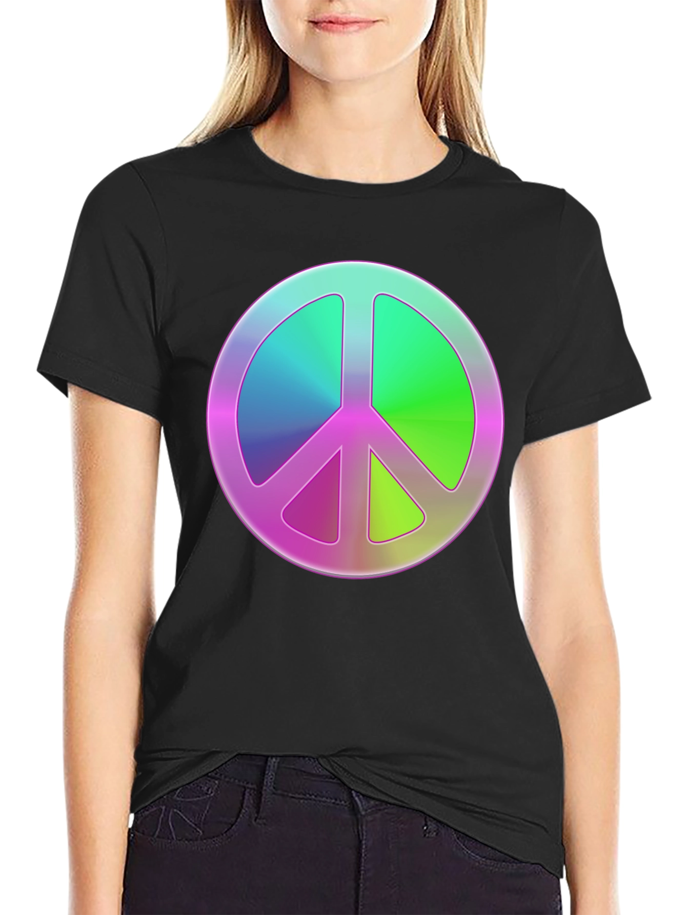 Black Peace Sign Graphic Tee - Retro Style view 2
