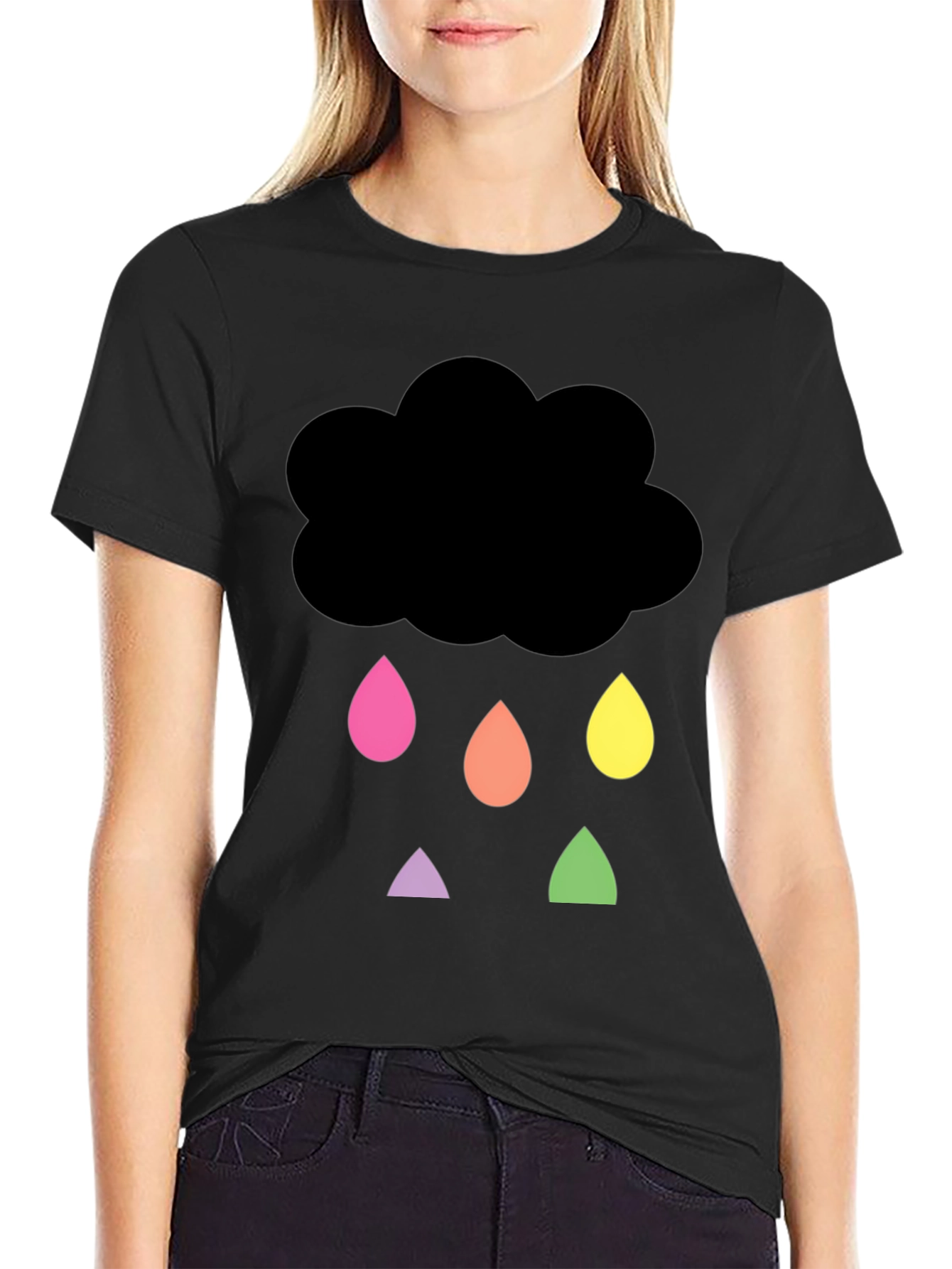 Black Rainy Cloud Graphic Tee - Unisex Black T-Shirt view 2