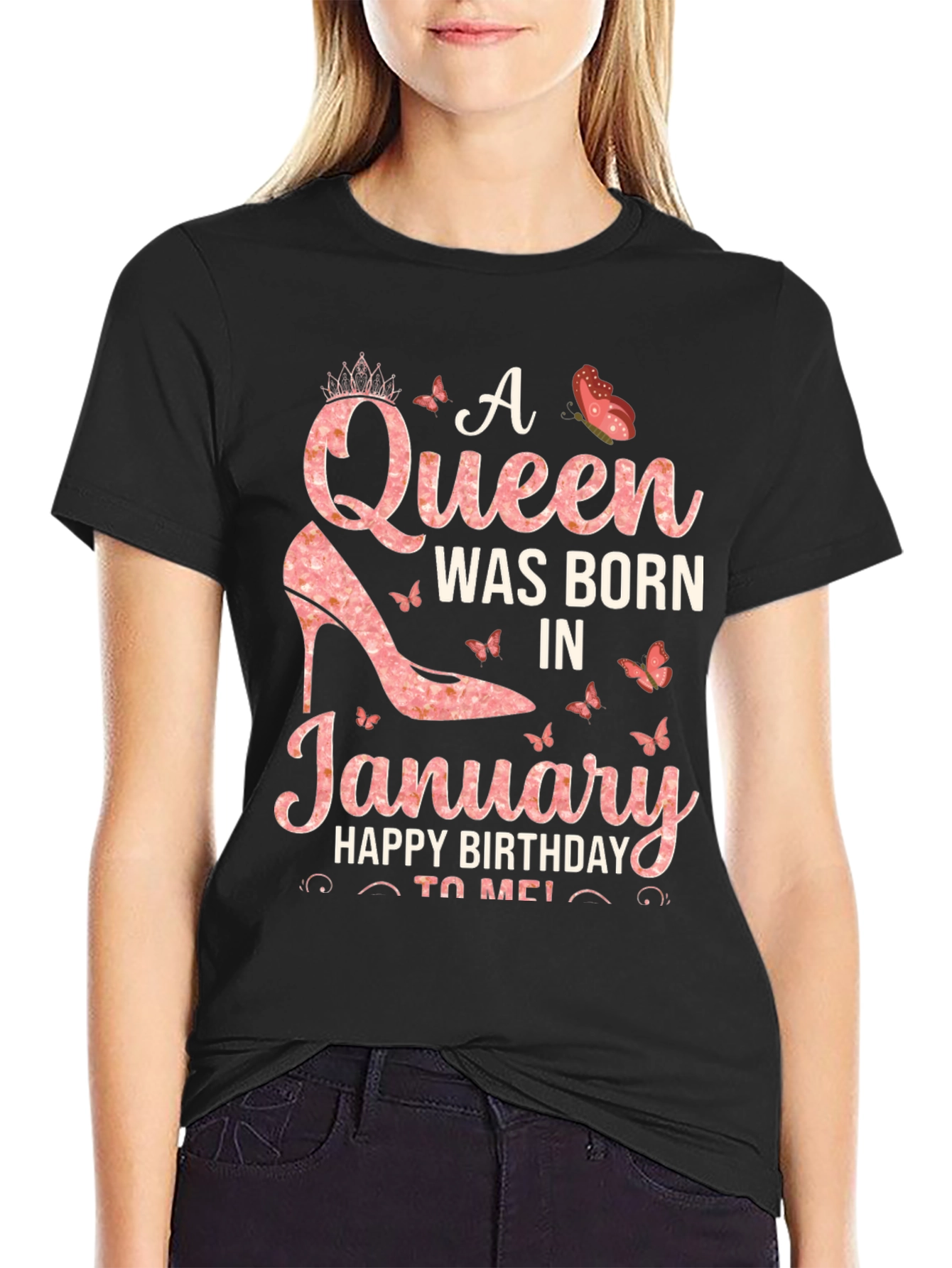 Black A Queen Was Born In January T-Shirt view 2