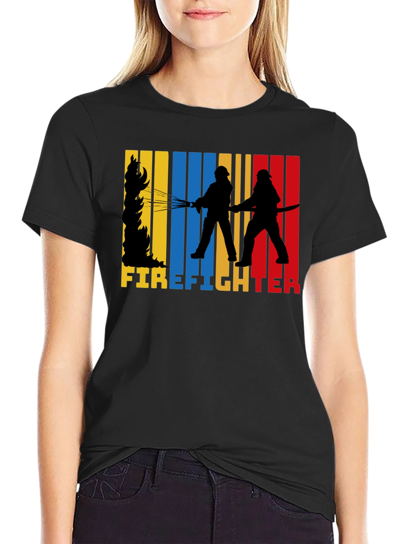 Black Firefighter Graphic Tee - Black Cotton T-Shirt view 2