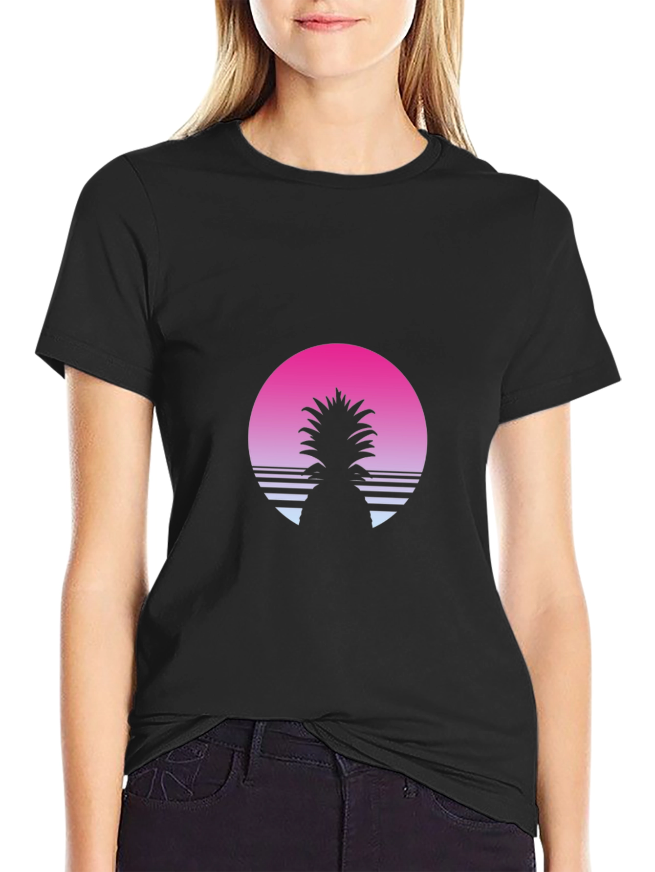 Black Retro Pineapple Sunset T-Shirt - Black view 2