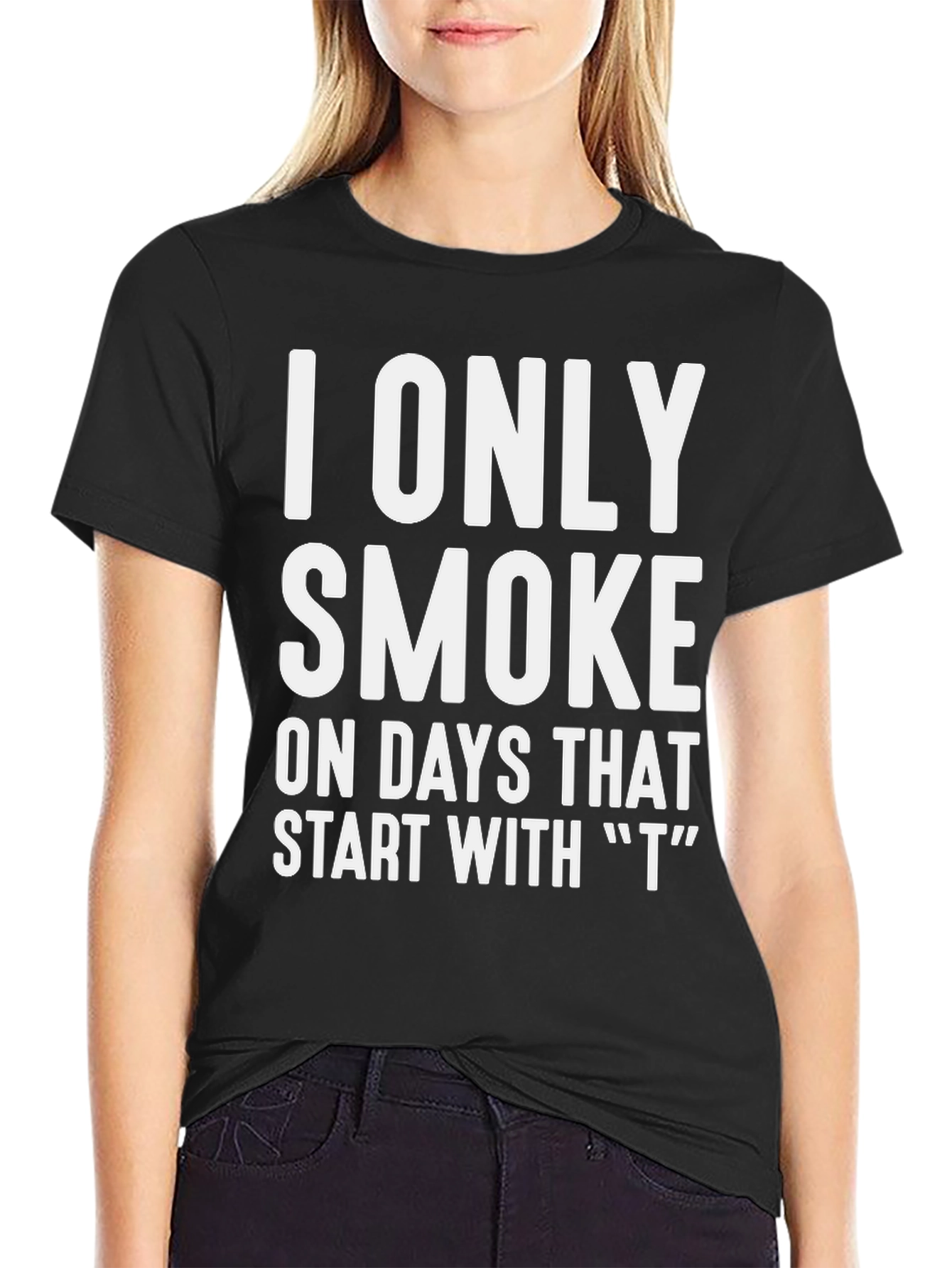 Black Humorous "I Only Smoke" Graphic T-Shirt view 2