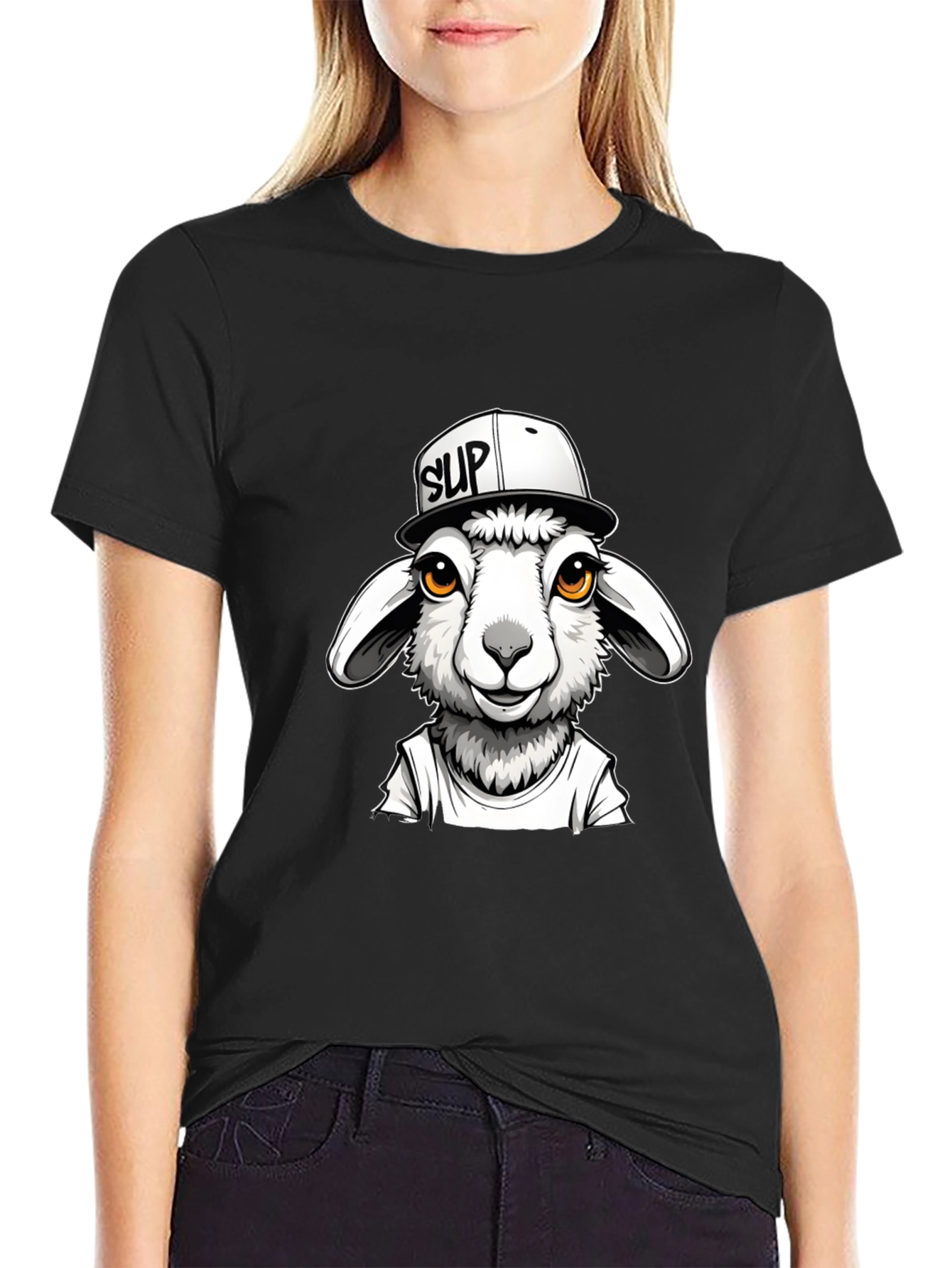 Black Cool Sheep Graphic Tee - Black Casual T-Shirt view 2