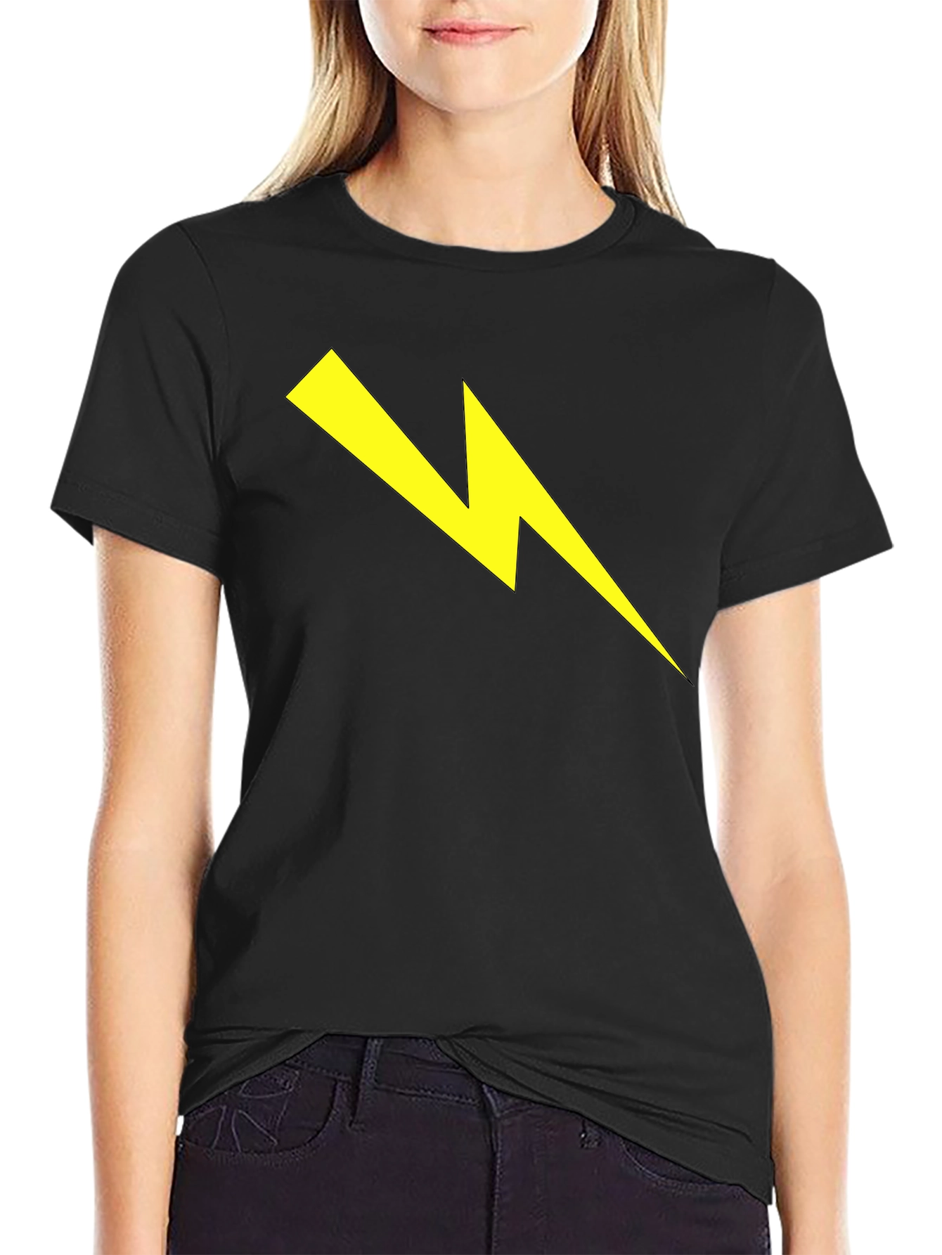 Black Lightning Bolt Graphic Tee - Striking Black Cotton T-Shirt view 2