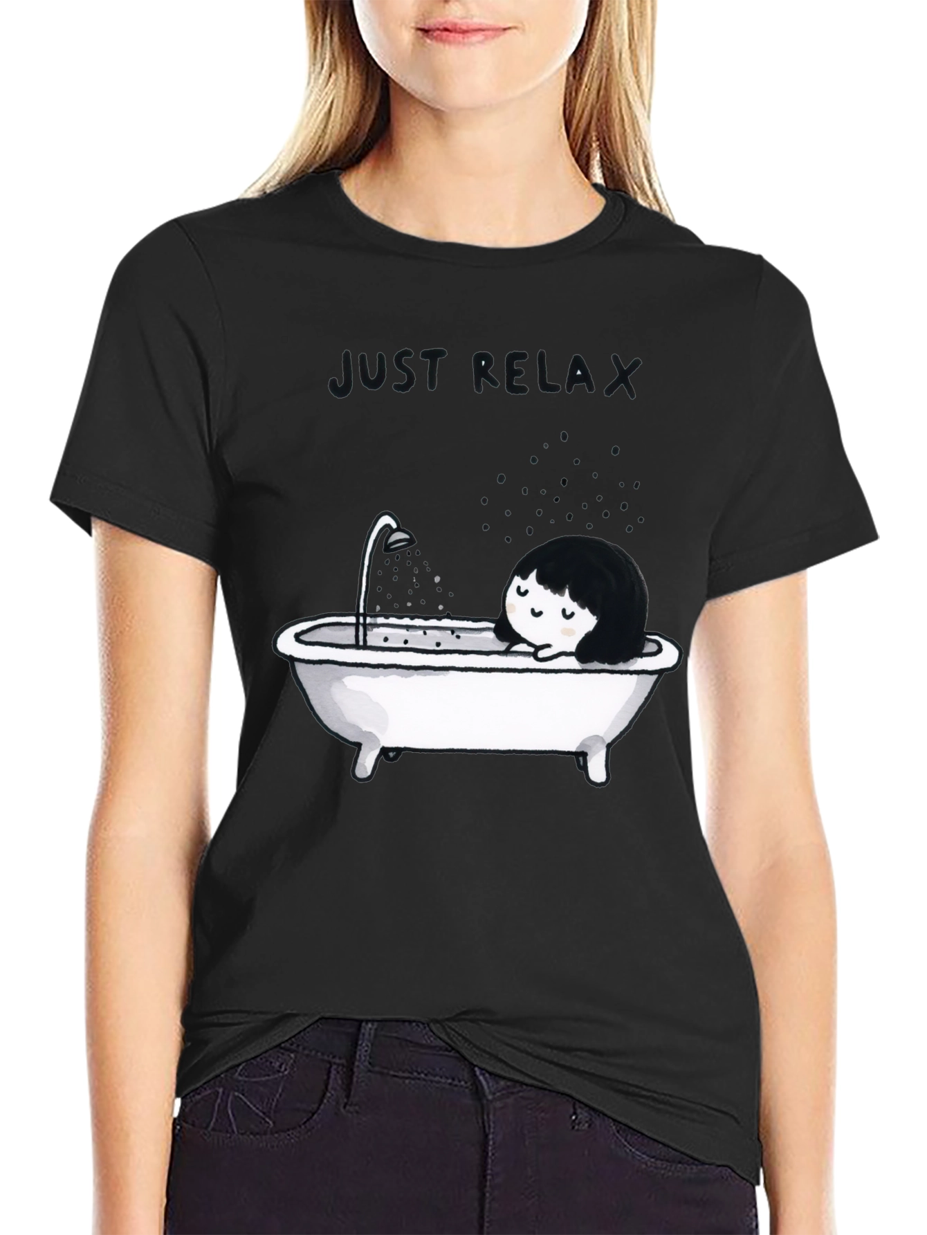 Black Just Relax Black Graphic Tee - Bathtub Design view 2