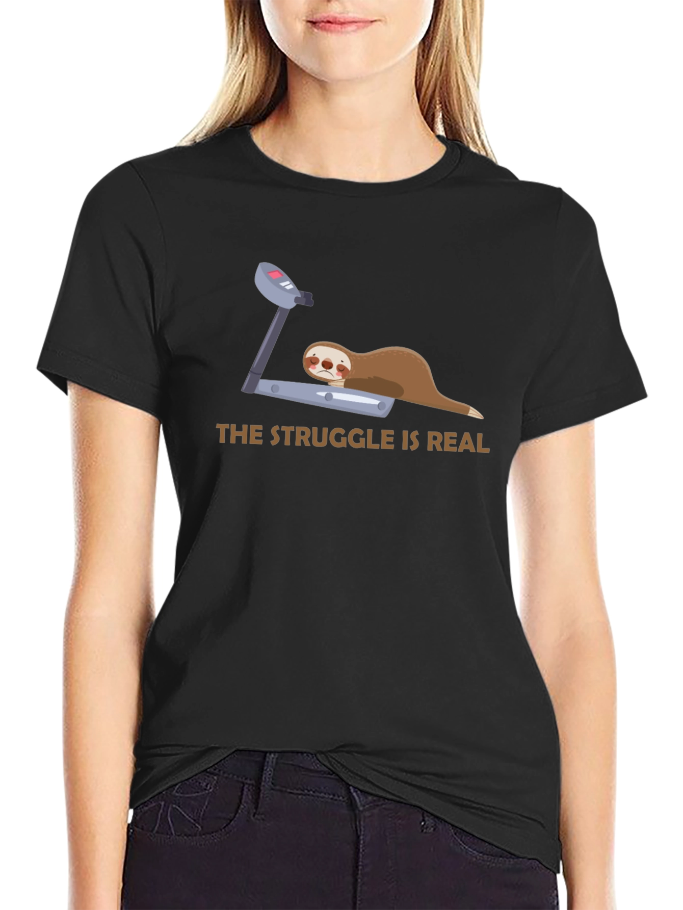Black The Struggle Is Real Sloth T-Shirt view 2