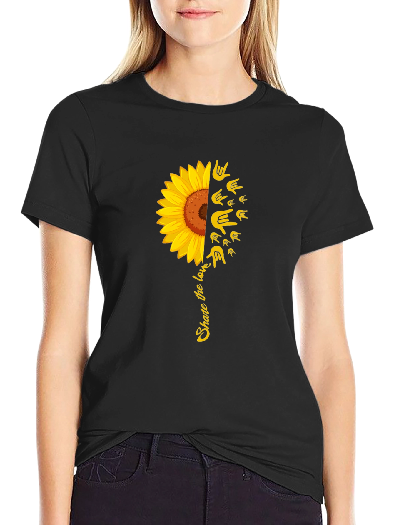 Black Share the Love Sunflower Graphic Tee view 2