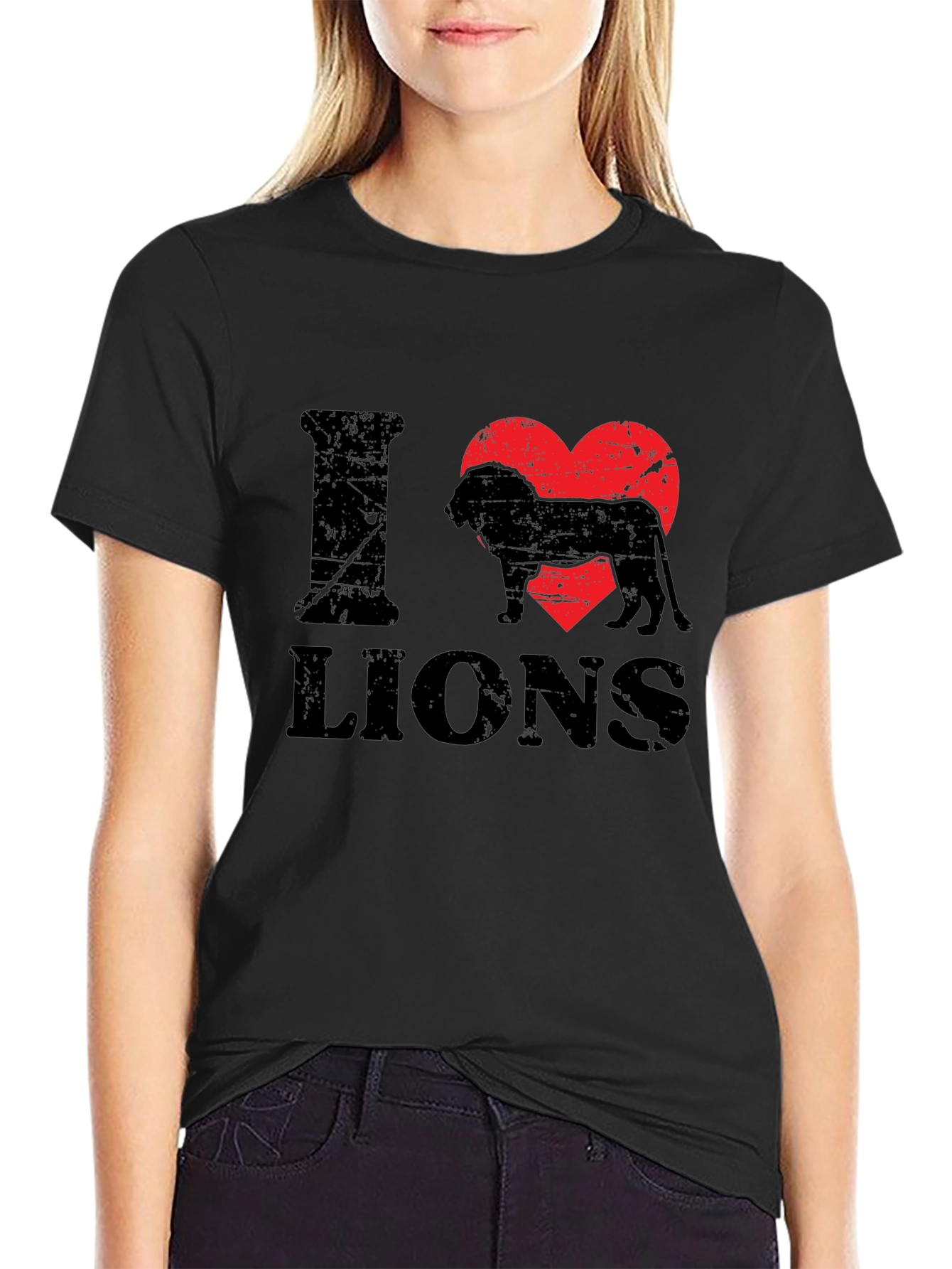 Black I Heart Lions Black T-Shirt - Animal Lover Tee view 2