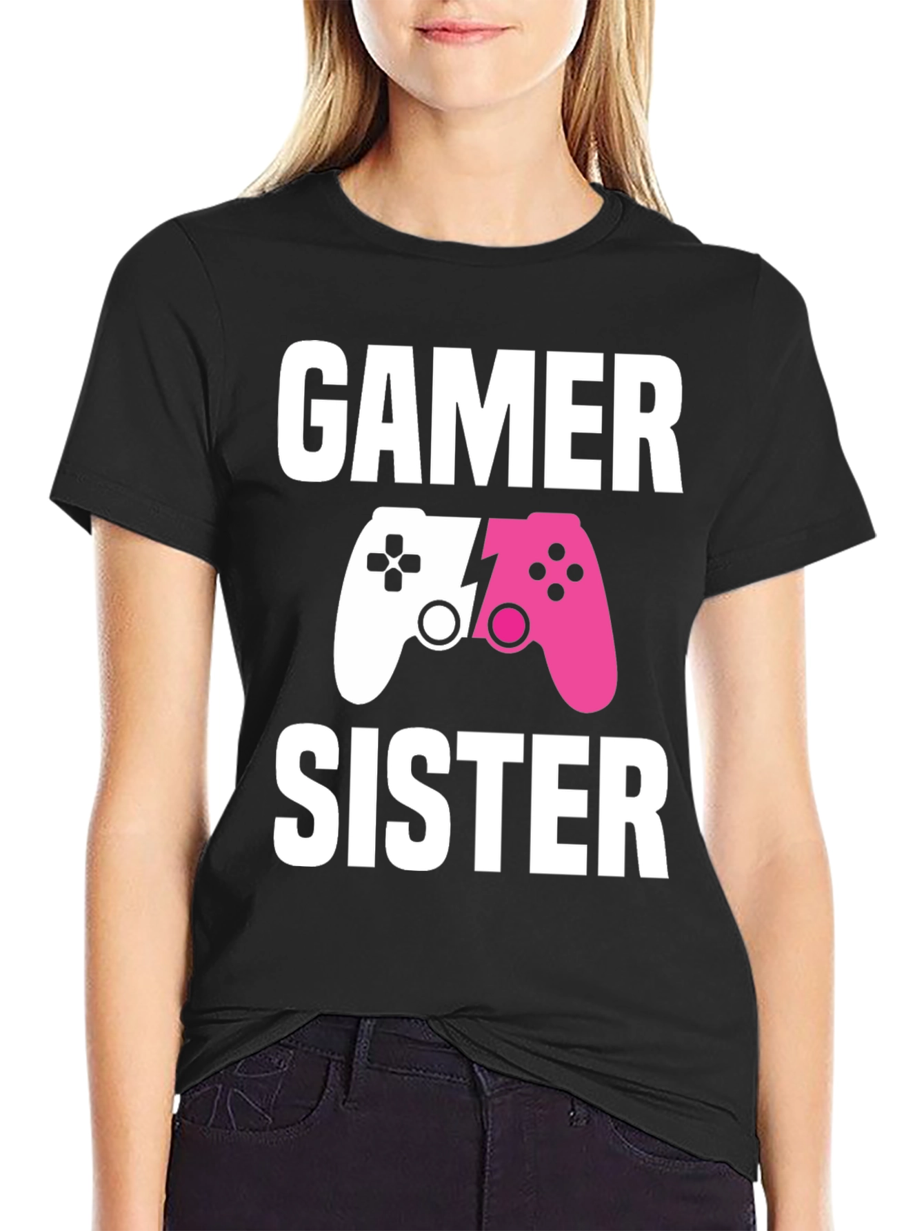 Black Gamer Sister T-Shirt | Matching Game Controller Tee view 2