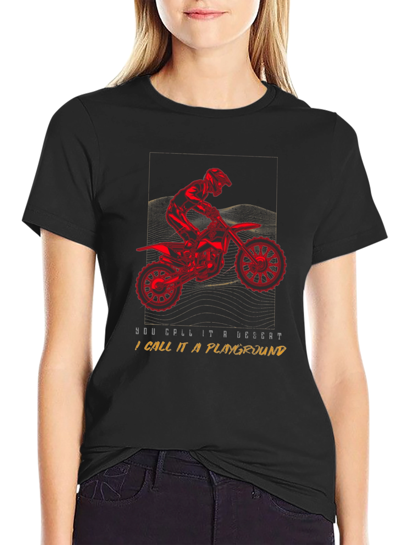 Black Motorcycle Desert Playground T-Shirt view 2