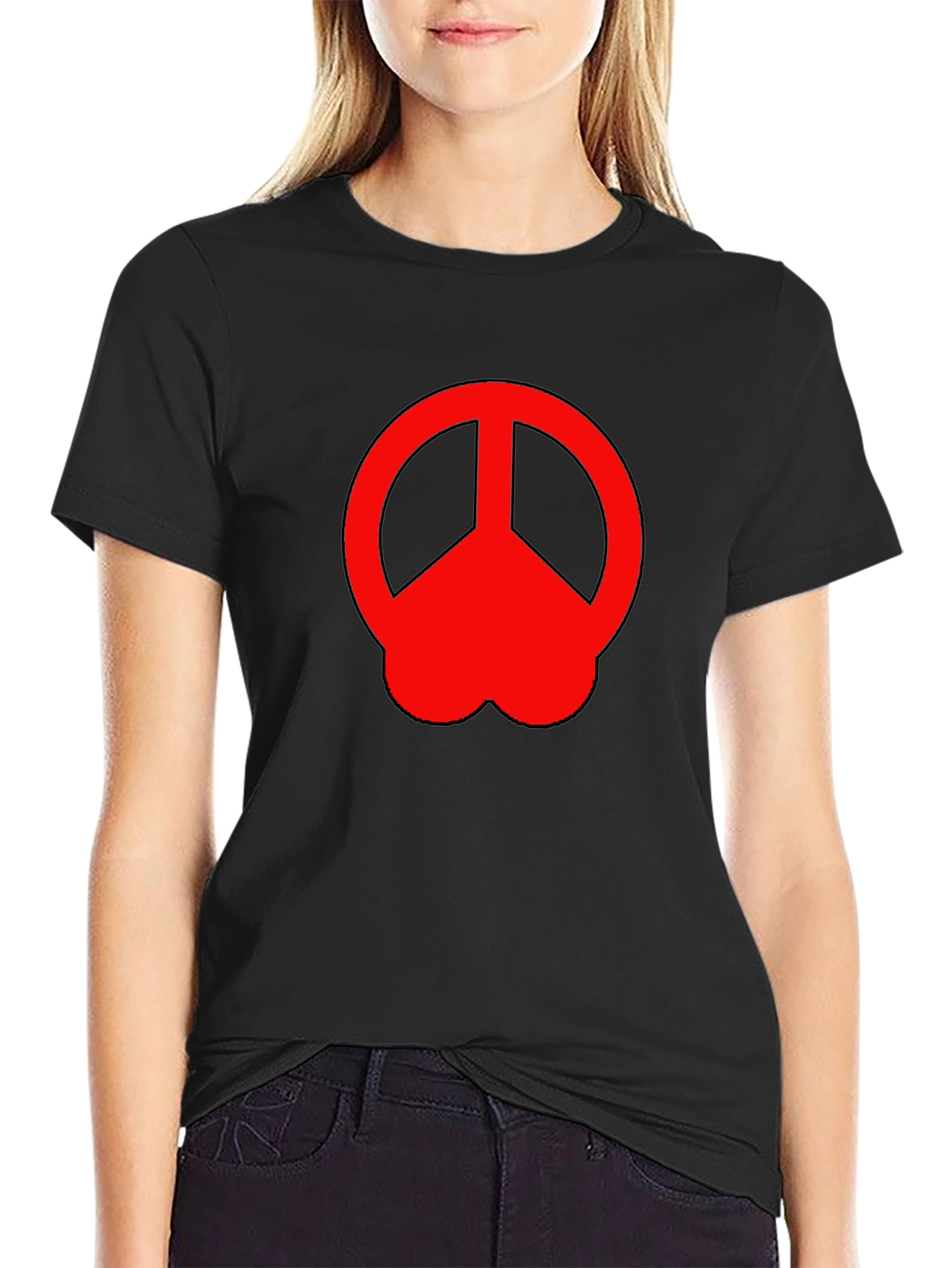 Black Peace Sign Graphic Tee - Red on Black view 2