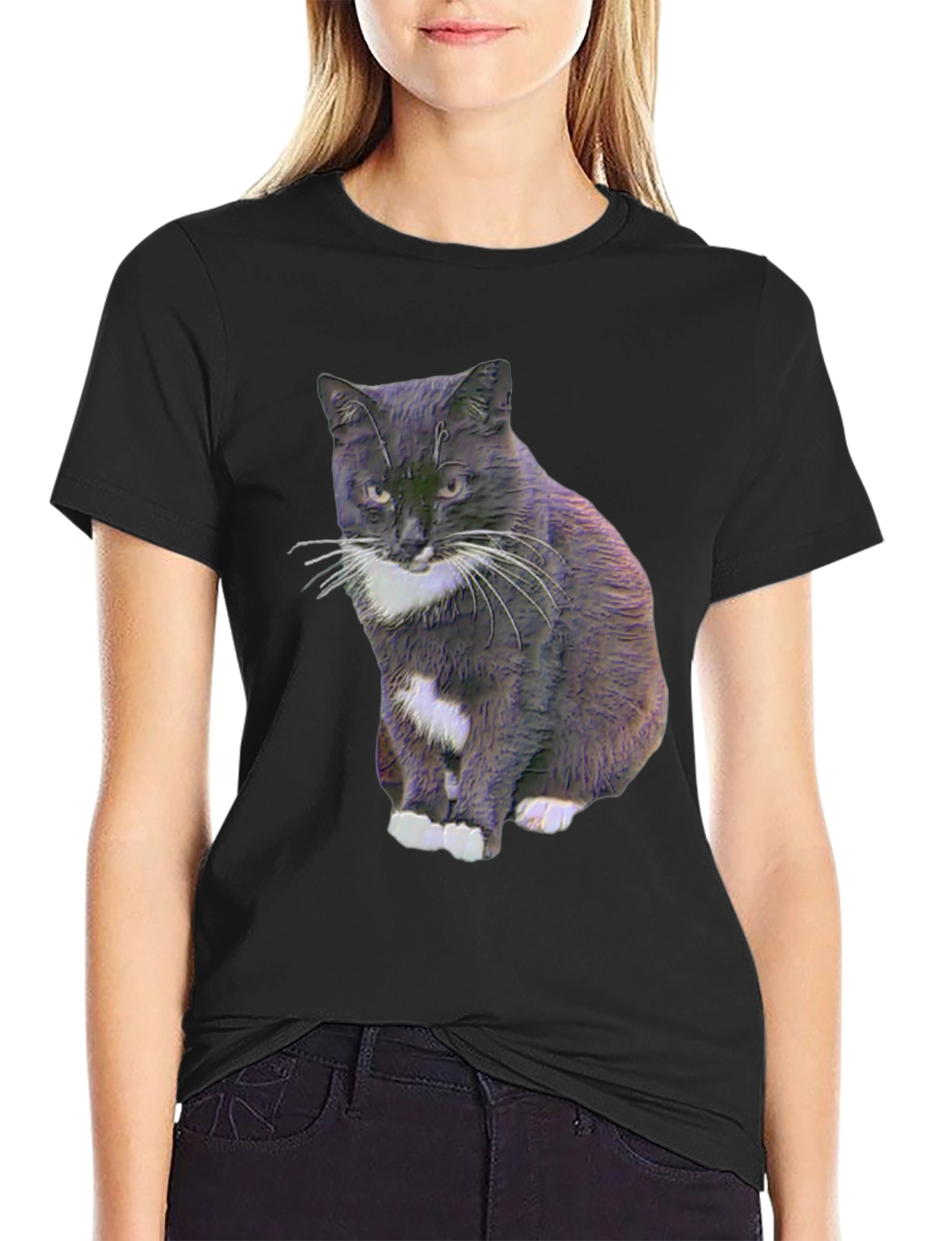 Black Cool Cat Graphic Tee - Black view 2