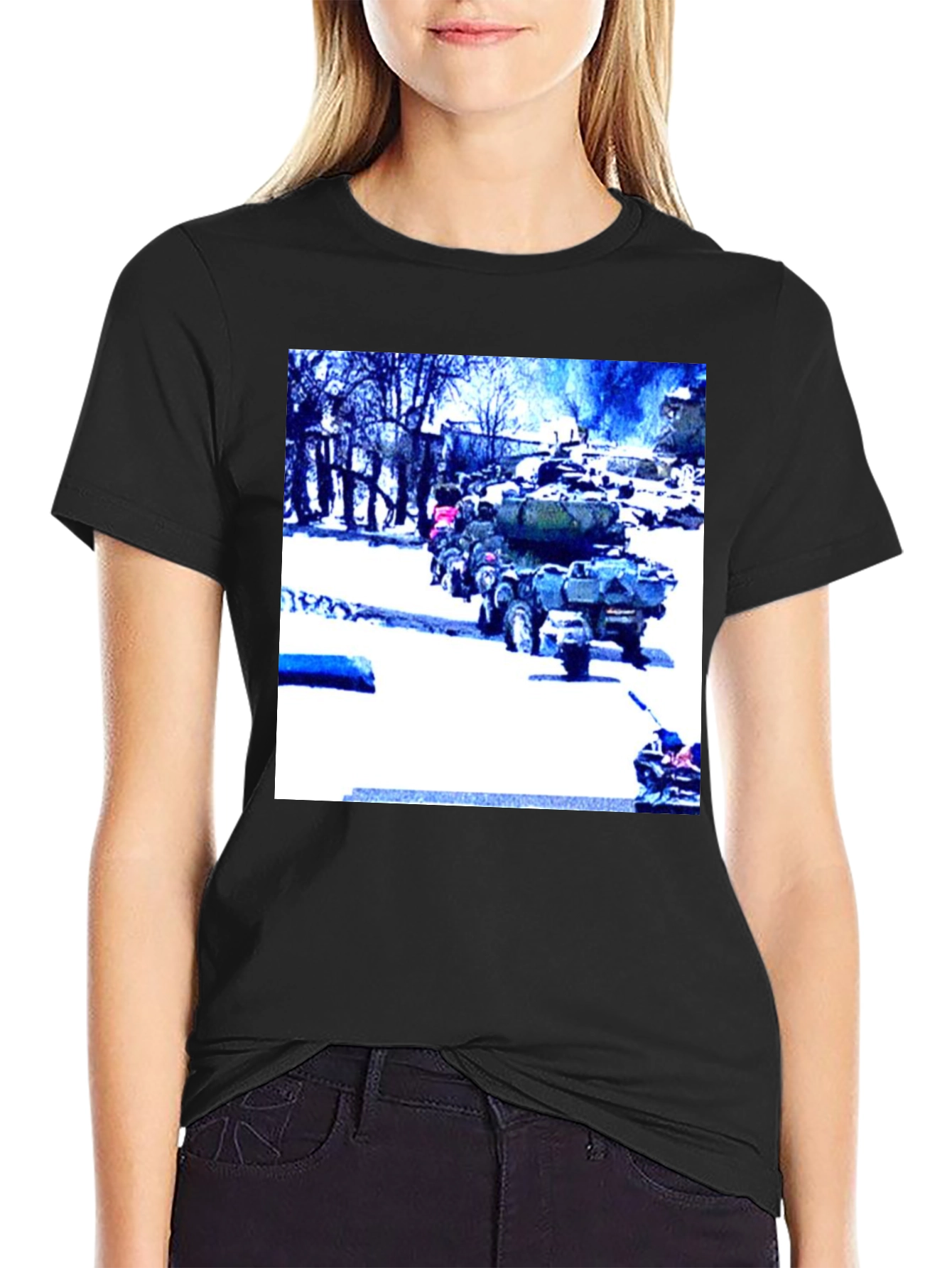Black Military Vehicles on Black T-Shirt view 2