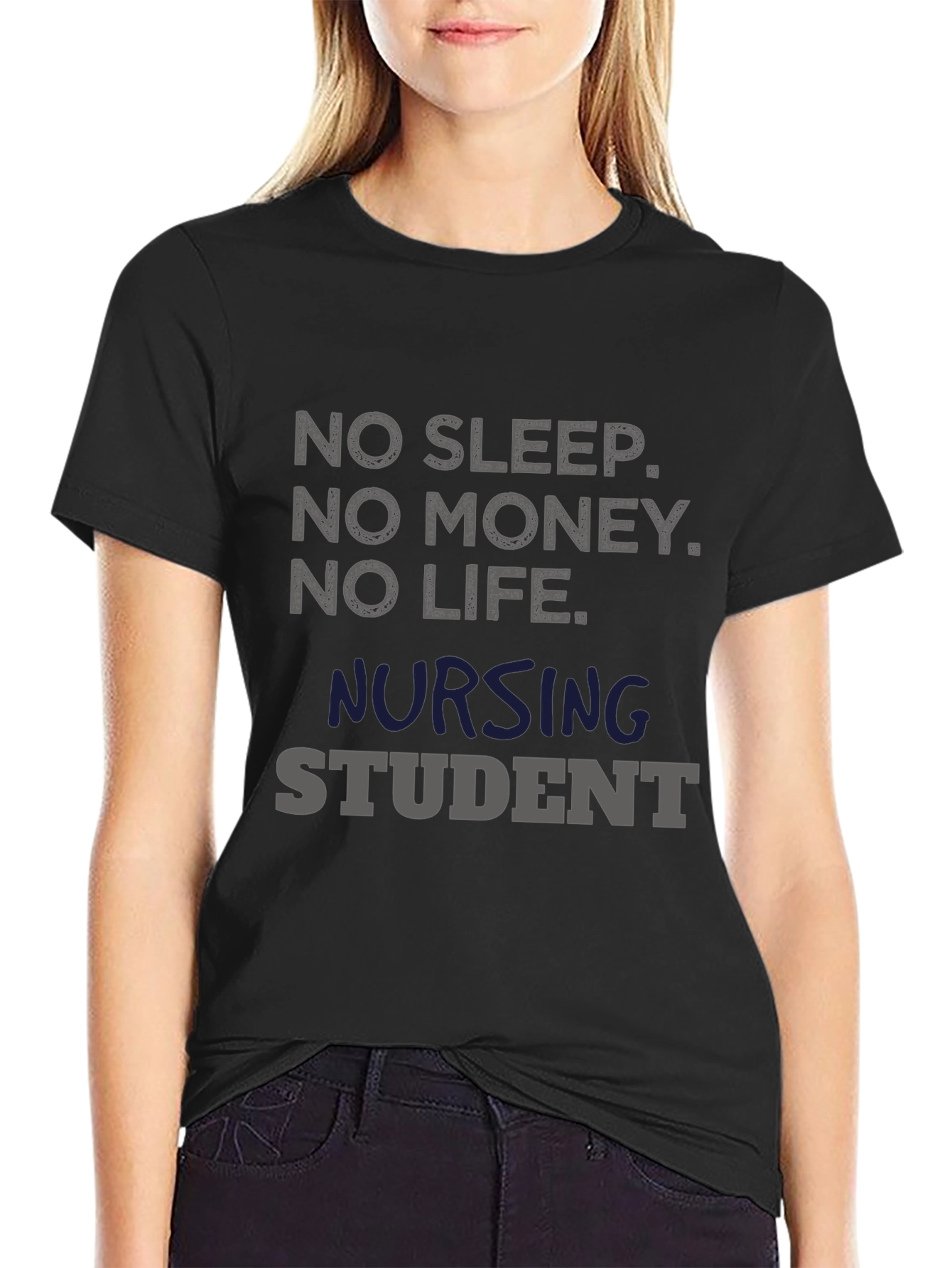 Black No Sleep Nursing Student T-Shirt - Black view 2