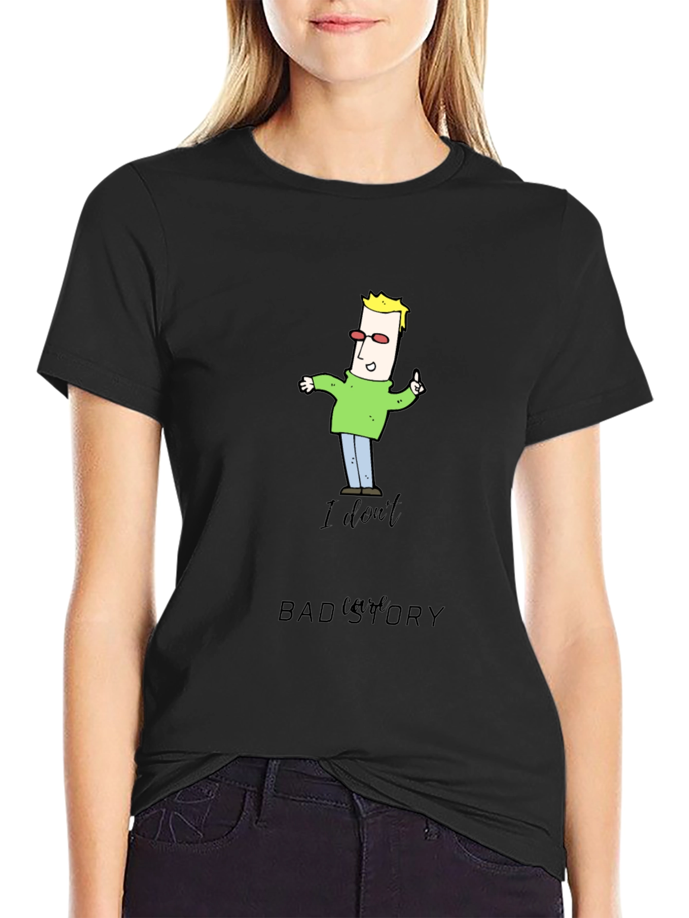 Black Funny Cartoon Man Black T-Shirt view 2