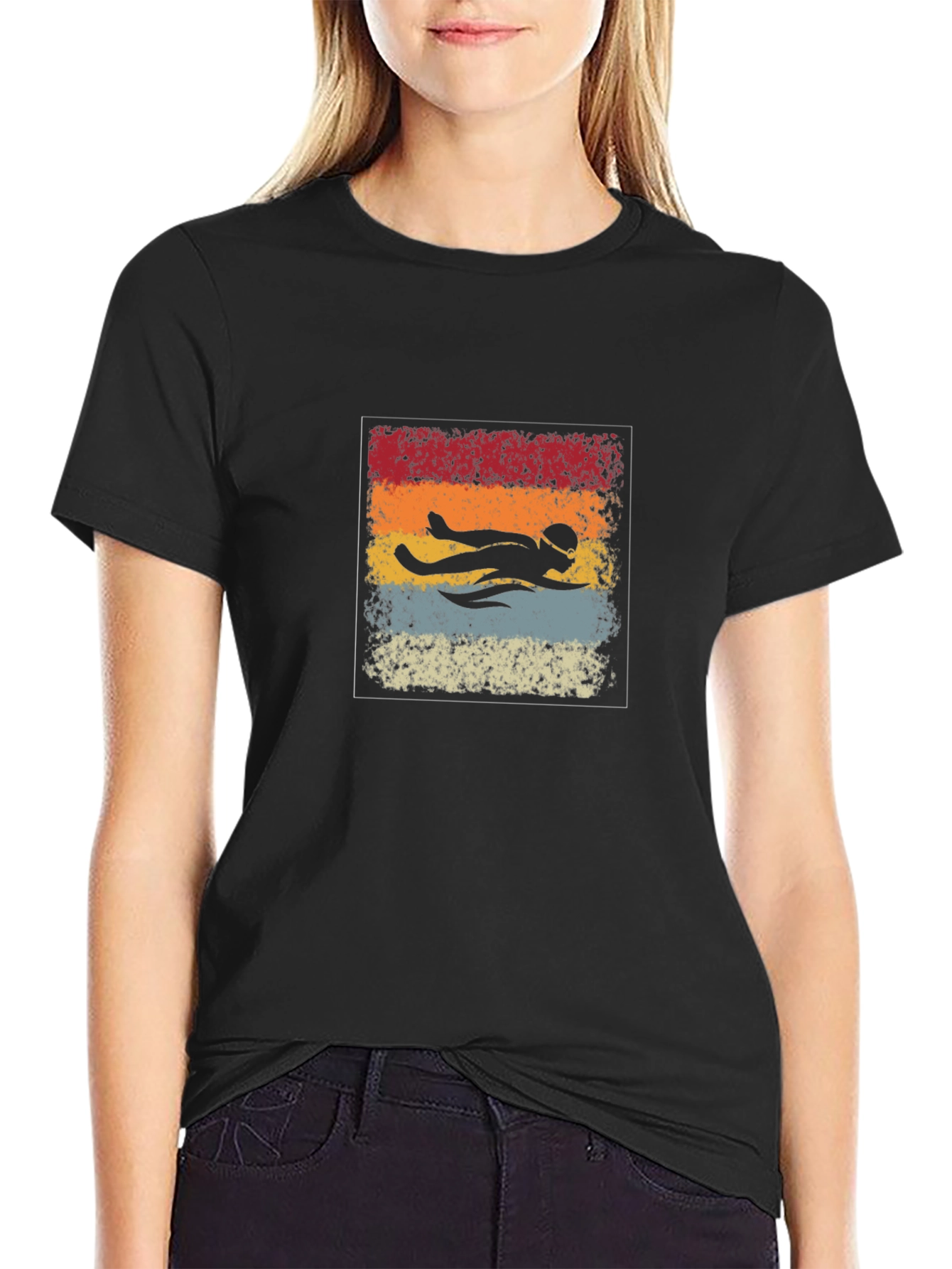 Black Retro Swimmer T-Shirt view 2