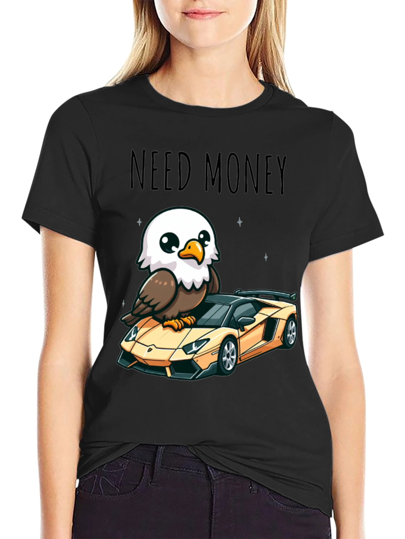 Black Need Money Eagle Car Graphic T-Shirt view 2