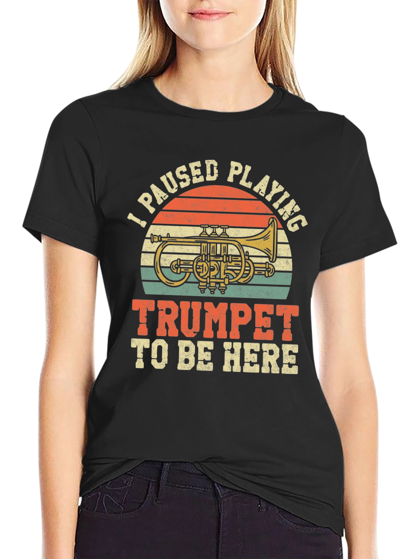 Black I Paused Playing Trumpet T-Shirt view 2
