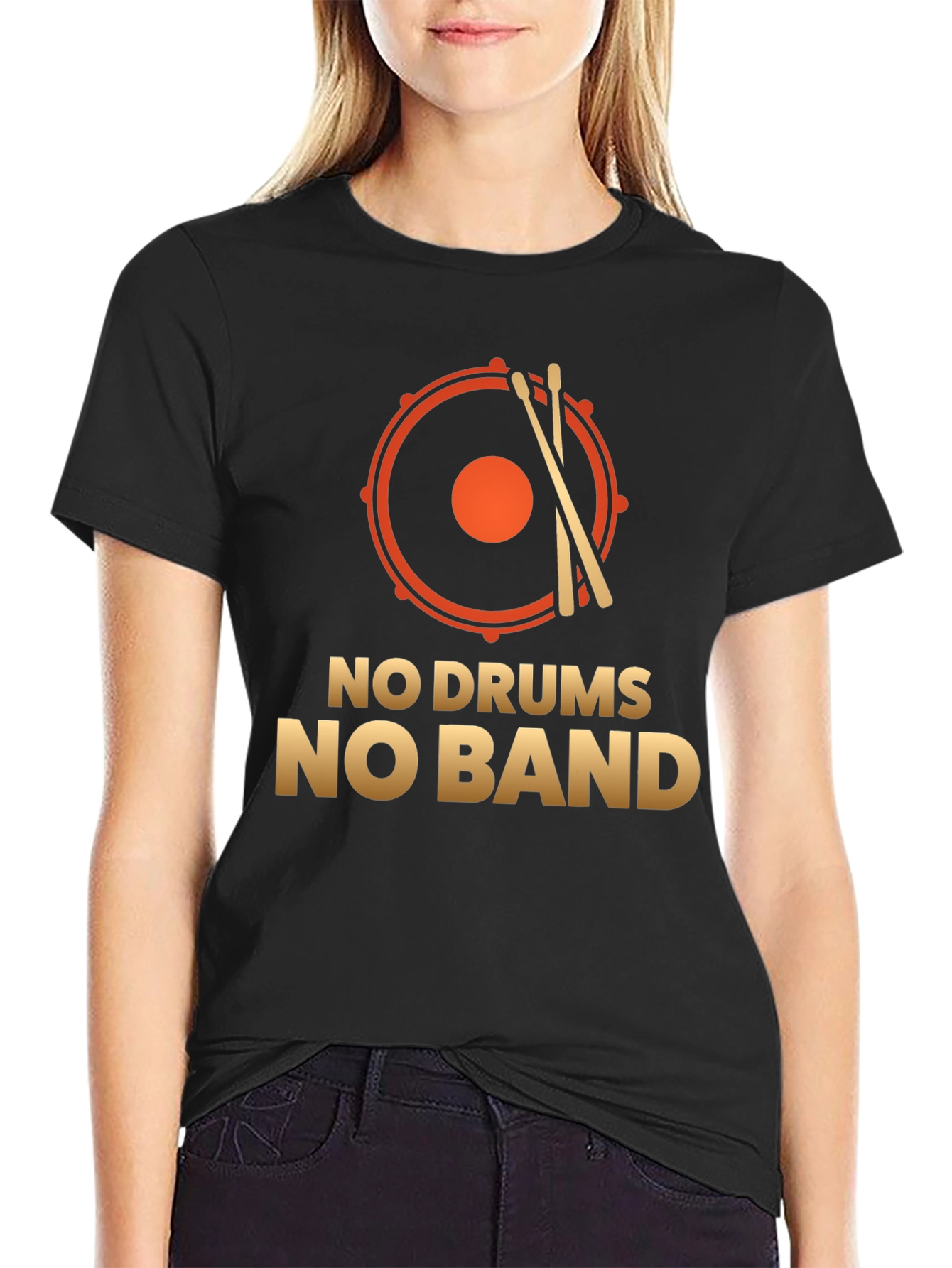 Black No Drums No Band T-Shirt: Music Lover Tee view 2