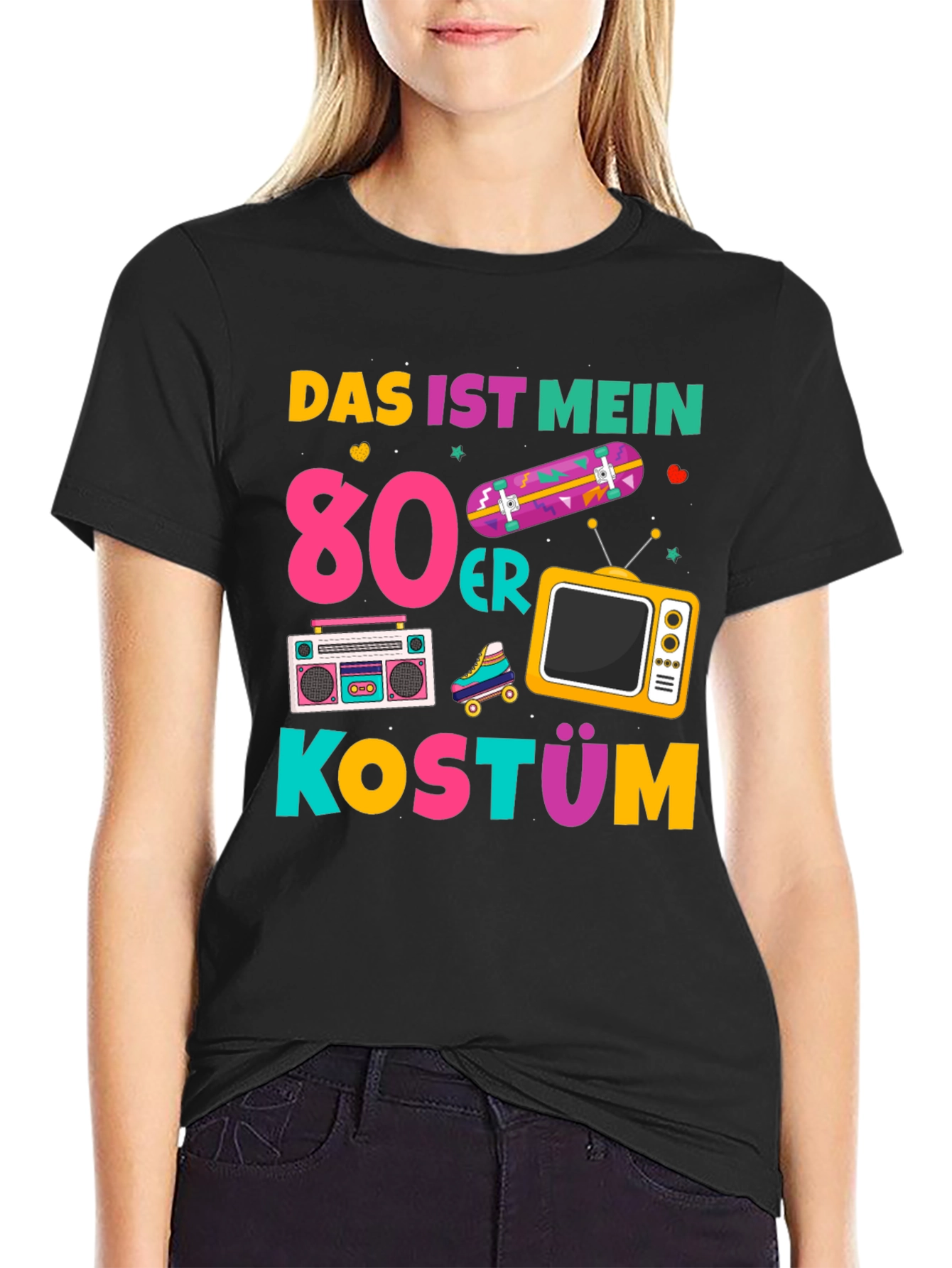 Black 80s Costume T-Shirt - Retro Style view 2