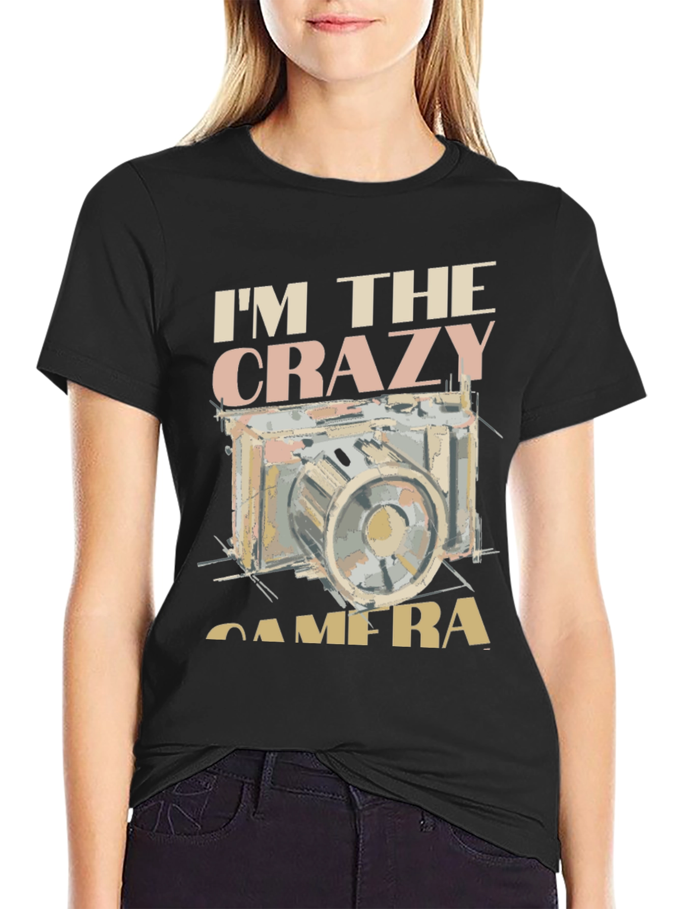 Black Crazy Camera Graphic Tee - Black Short Sleeve T-Shirt view 2