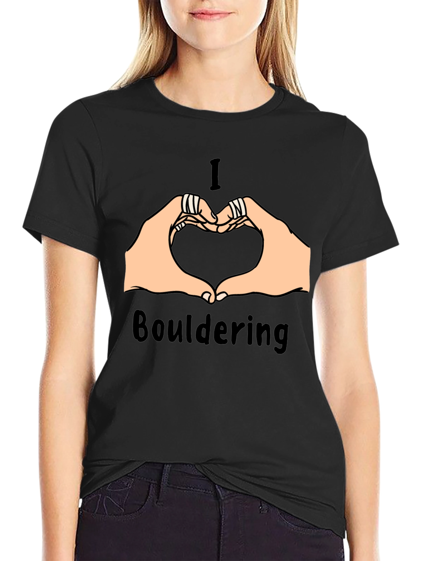Black I Love Bouldering Heart Hands Graphic Tee view 2