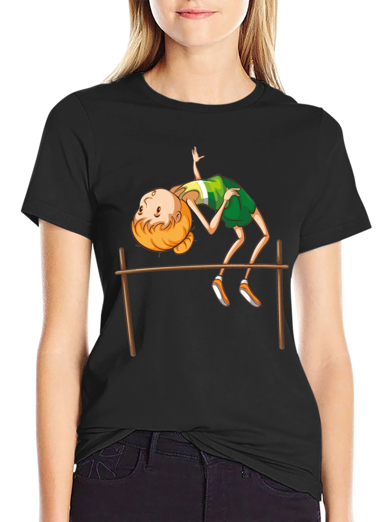 Black High Jump Cartoon Print Black T-Shirt view 2