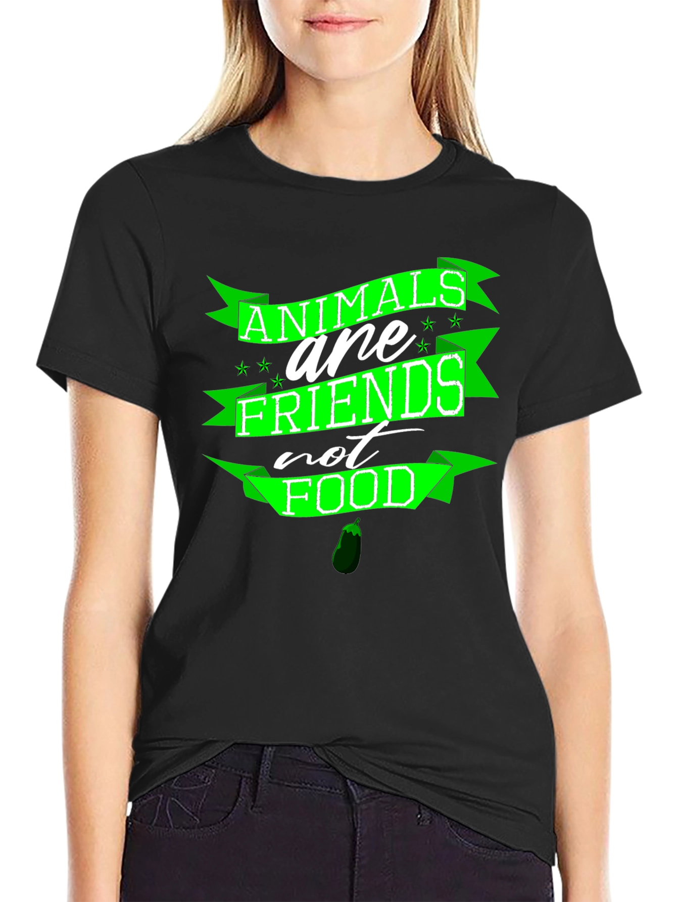 Black Animals are Friends T-Shirt - Vegan Friendly view 2