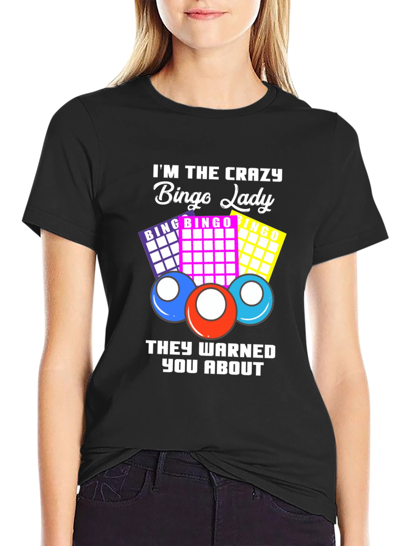 Black Crazy Bingo Lady T-Shirt view 2