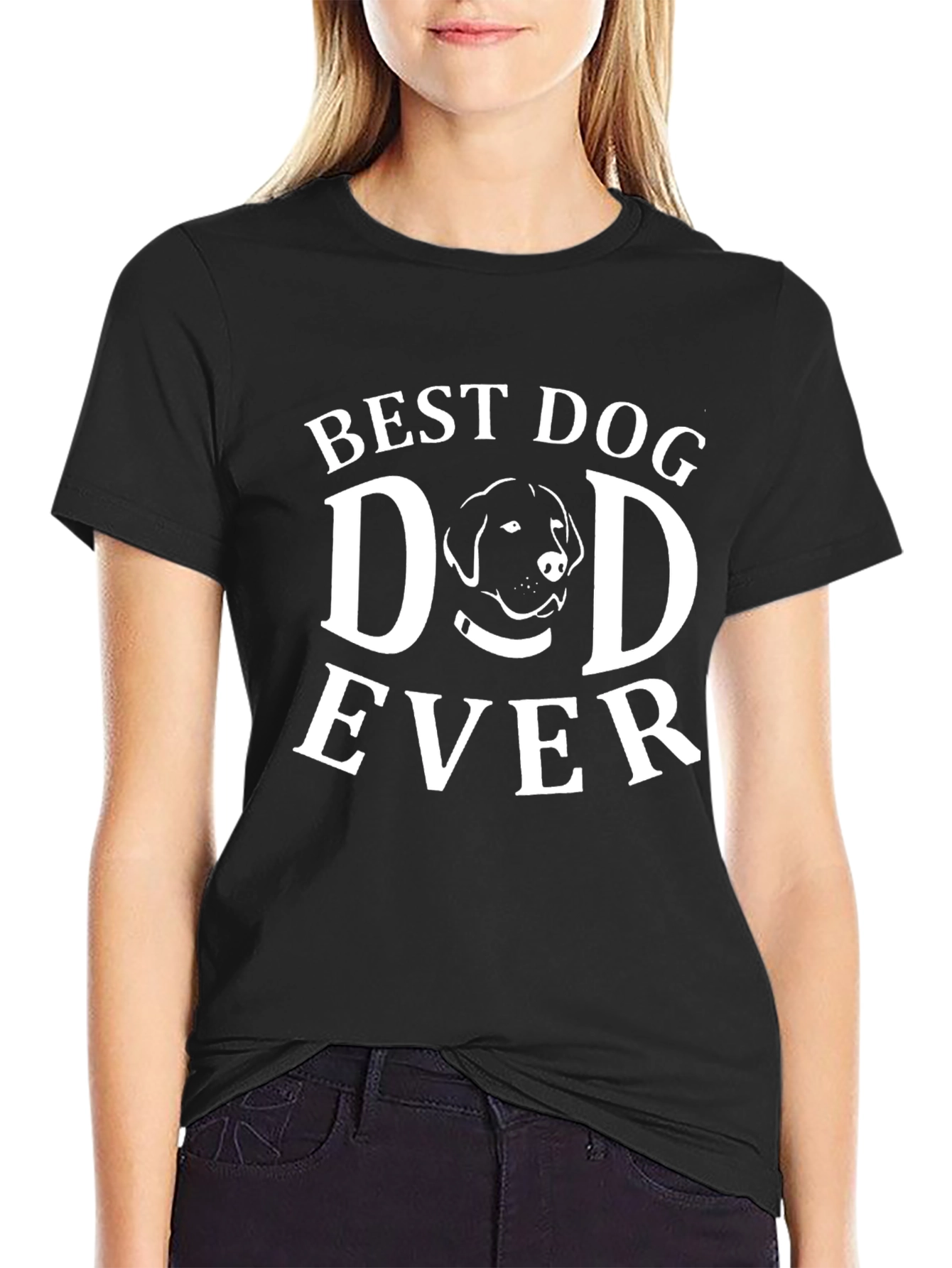 Black Best Dog Dad Ever T-Shirt - Black, Crew Neck, Short Sleeve view 2