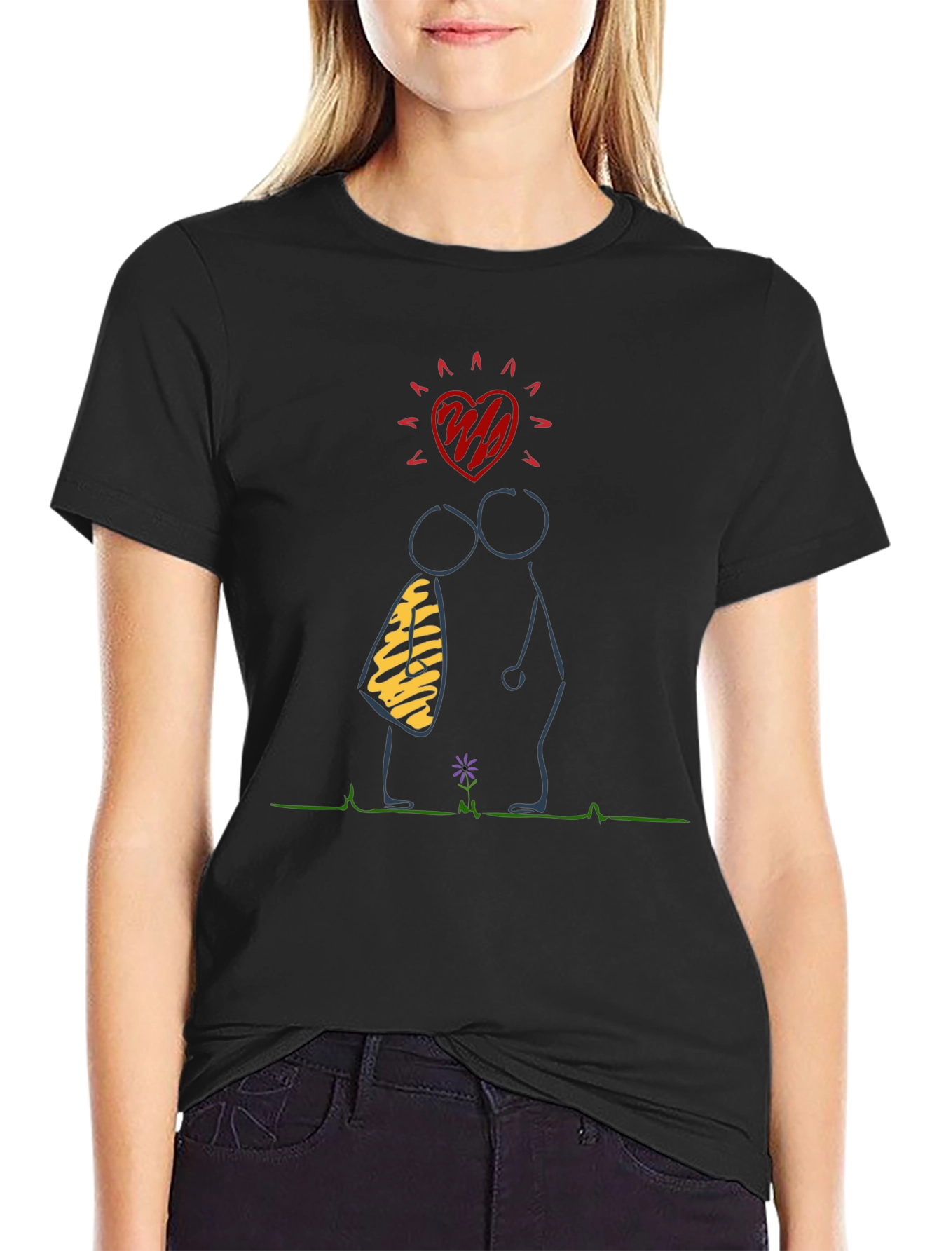 Black Stick Figure Love T-Shirt - Black view 2