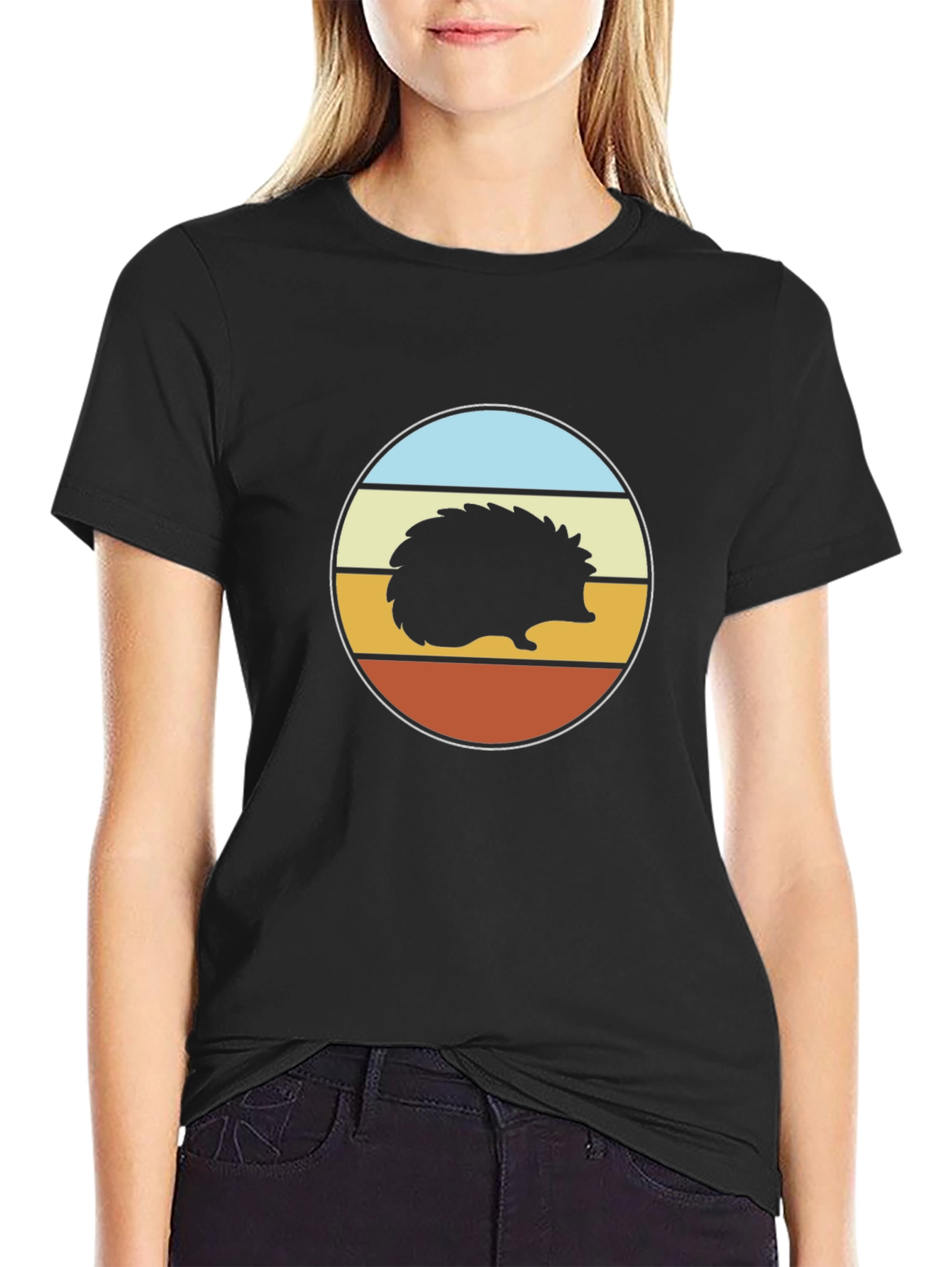 Black Retro Hedgehog Graphic Tee - Unisex Black T-Shirt view 2