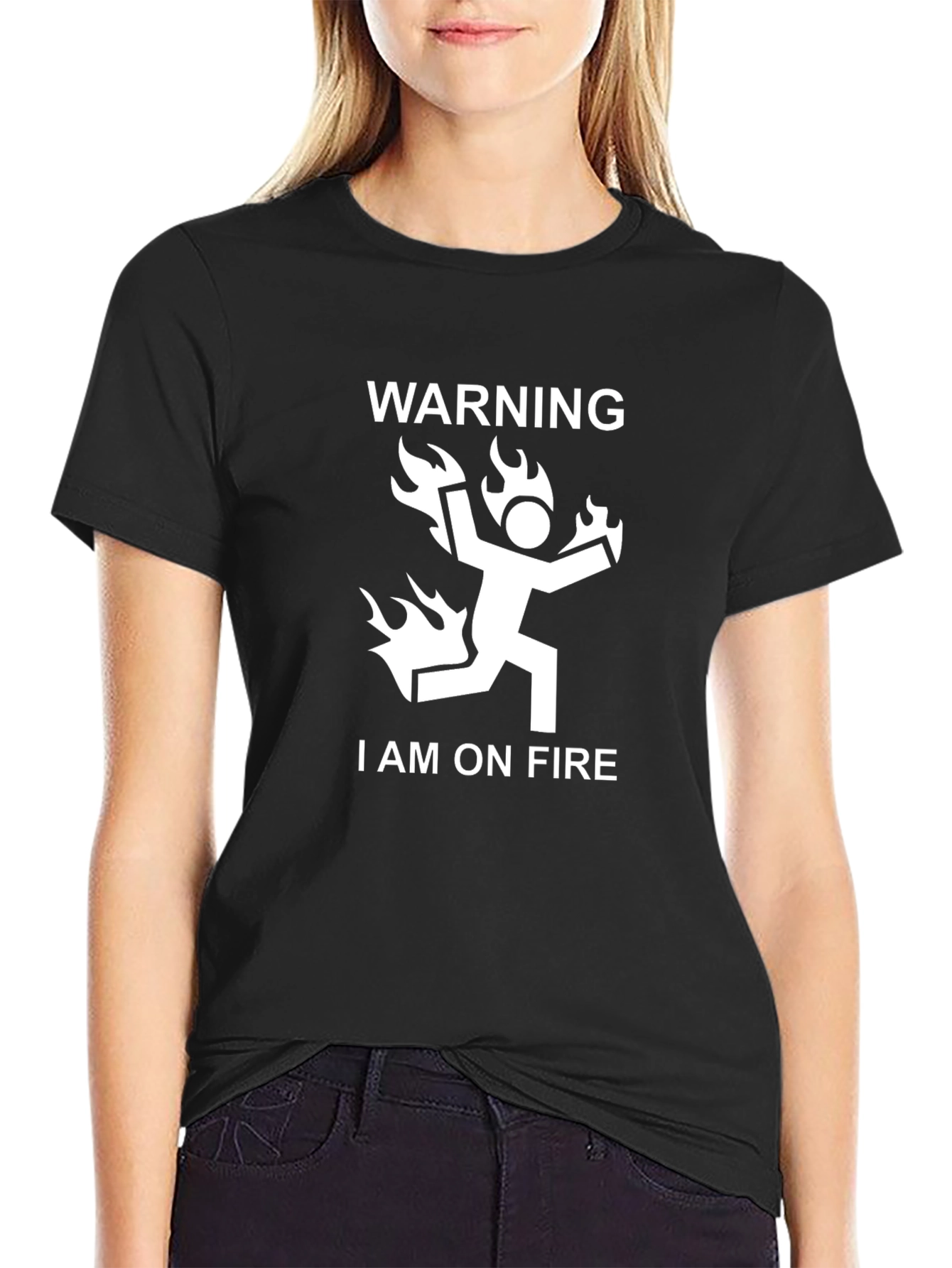 Black Warning I Am On Fire Graphic T-Shirt view 2
