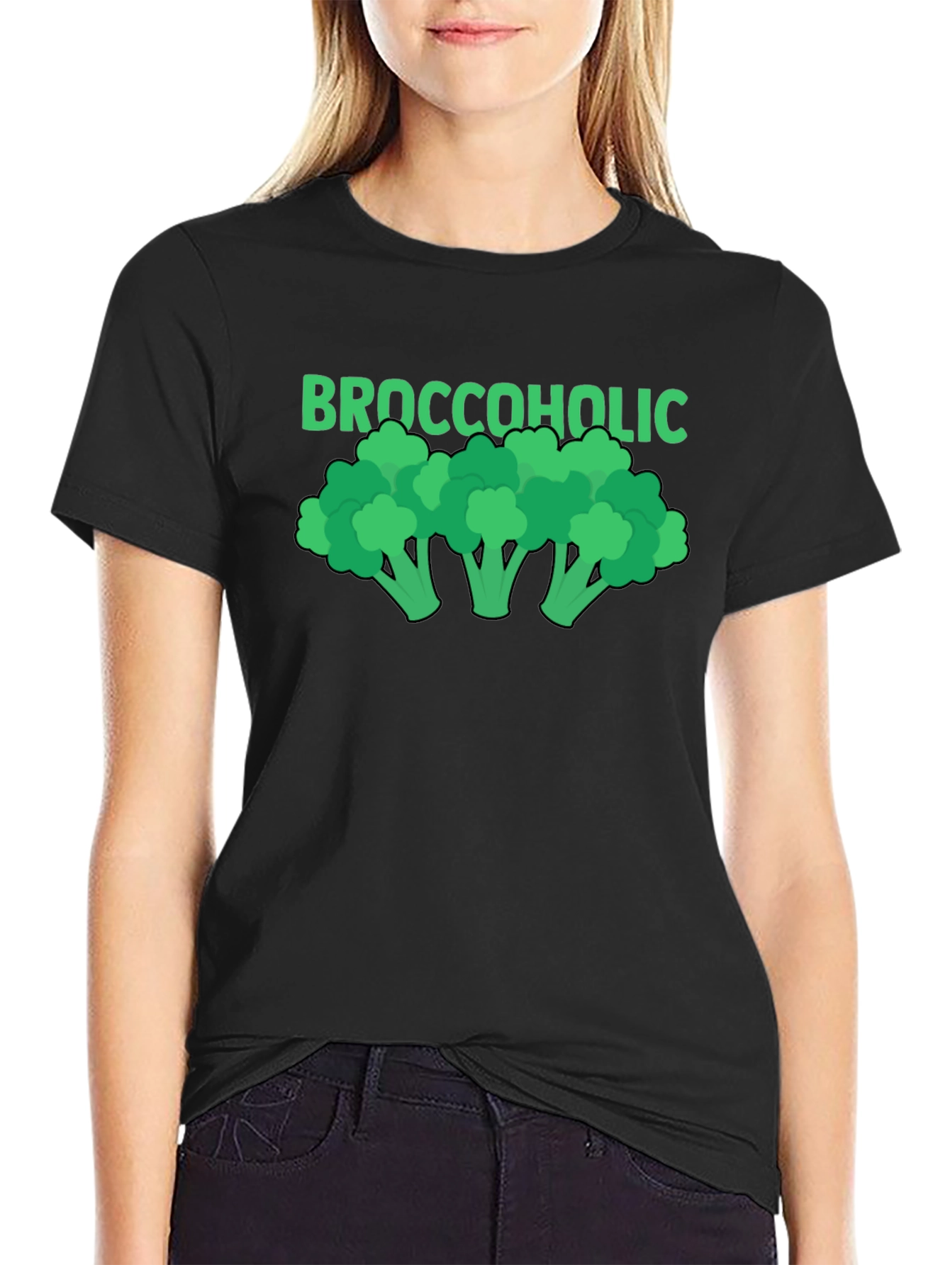 Black Broccoholic T-Shirt - Funny Vegetarian Tee view 2
