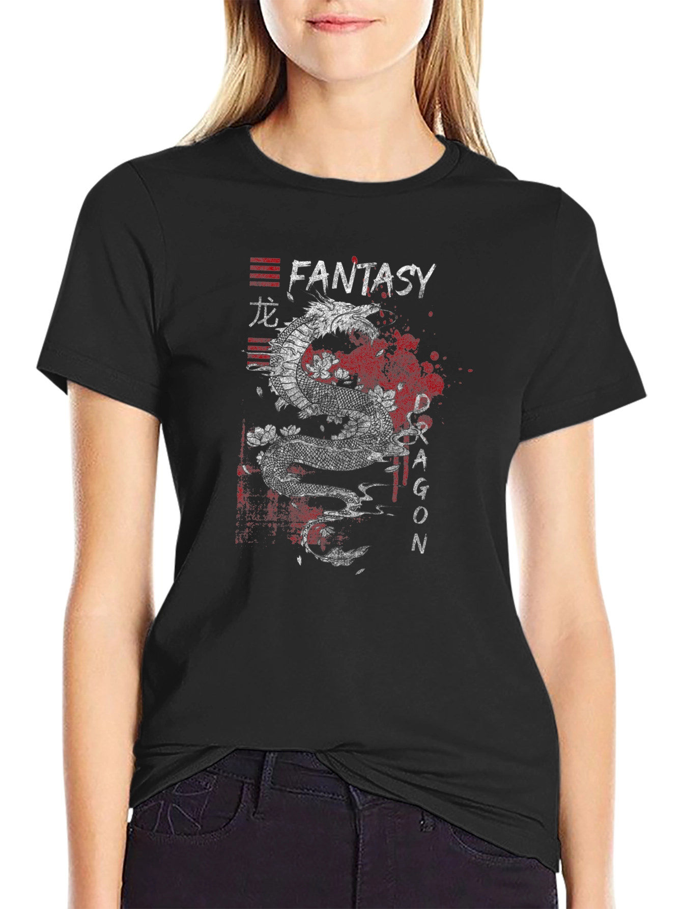 Black Fantasy Dragon Graphic Tee - Black T-Shirt view 2