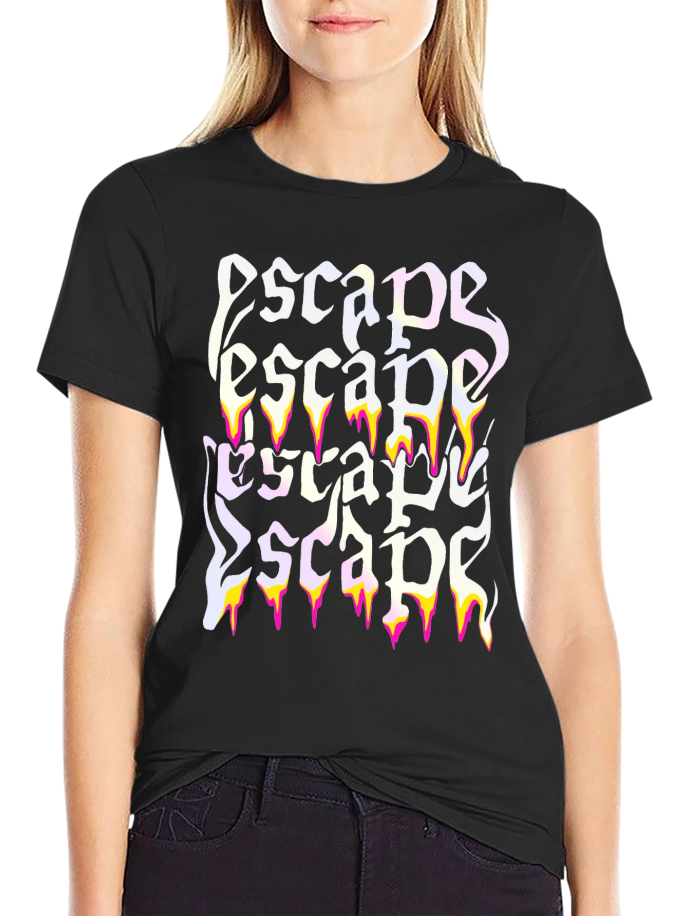 Black Escape Graphic Print Black T-Shirt view 2