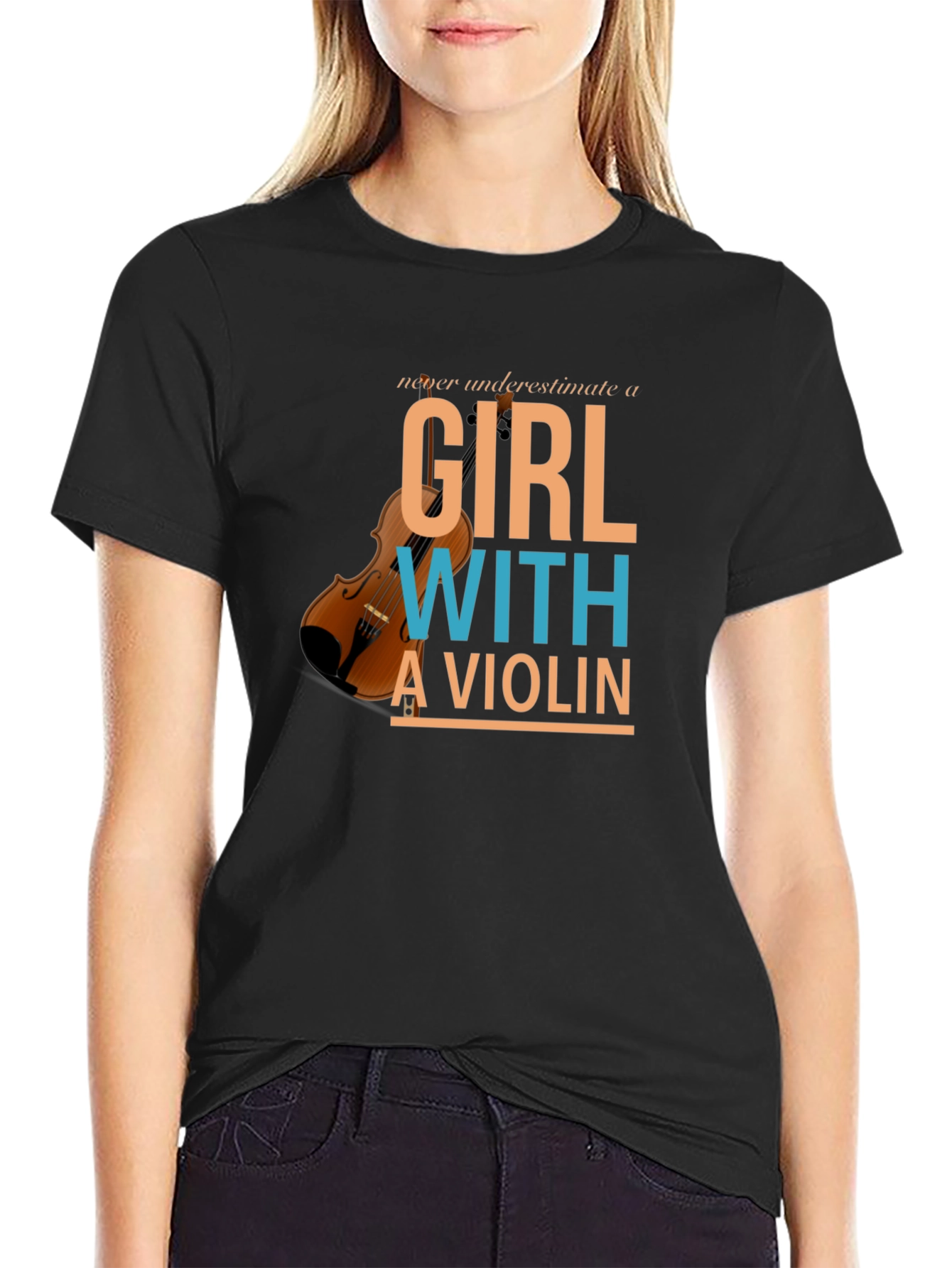 Black Violin Girl T-Shirt - Musician Gift view 2