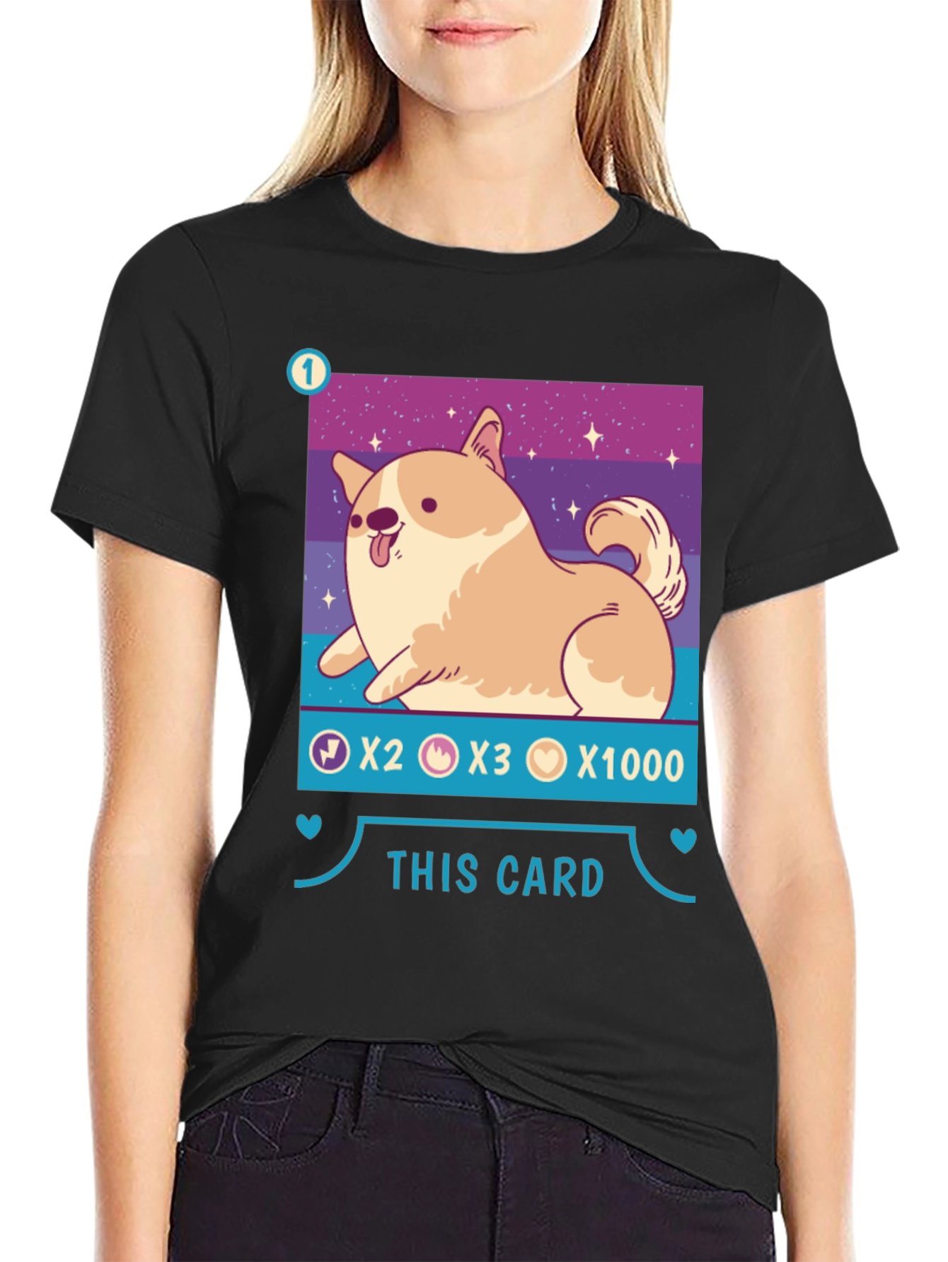 Black Corgi Card Game T-Shirt - Cute & Stylish! view 2