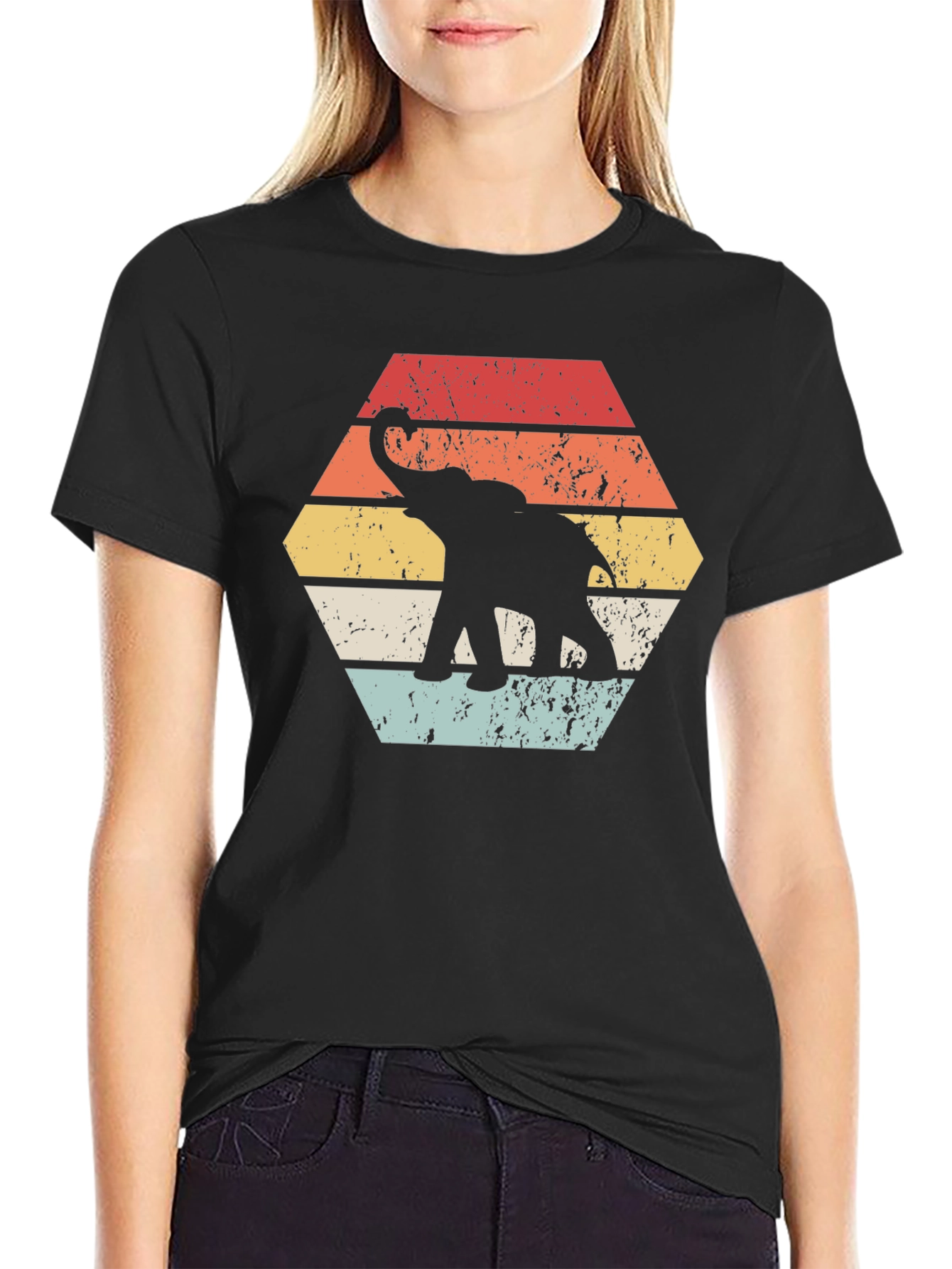Black Retro Elephant Graphic Tee - Unisex Black T-Shirt view 2