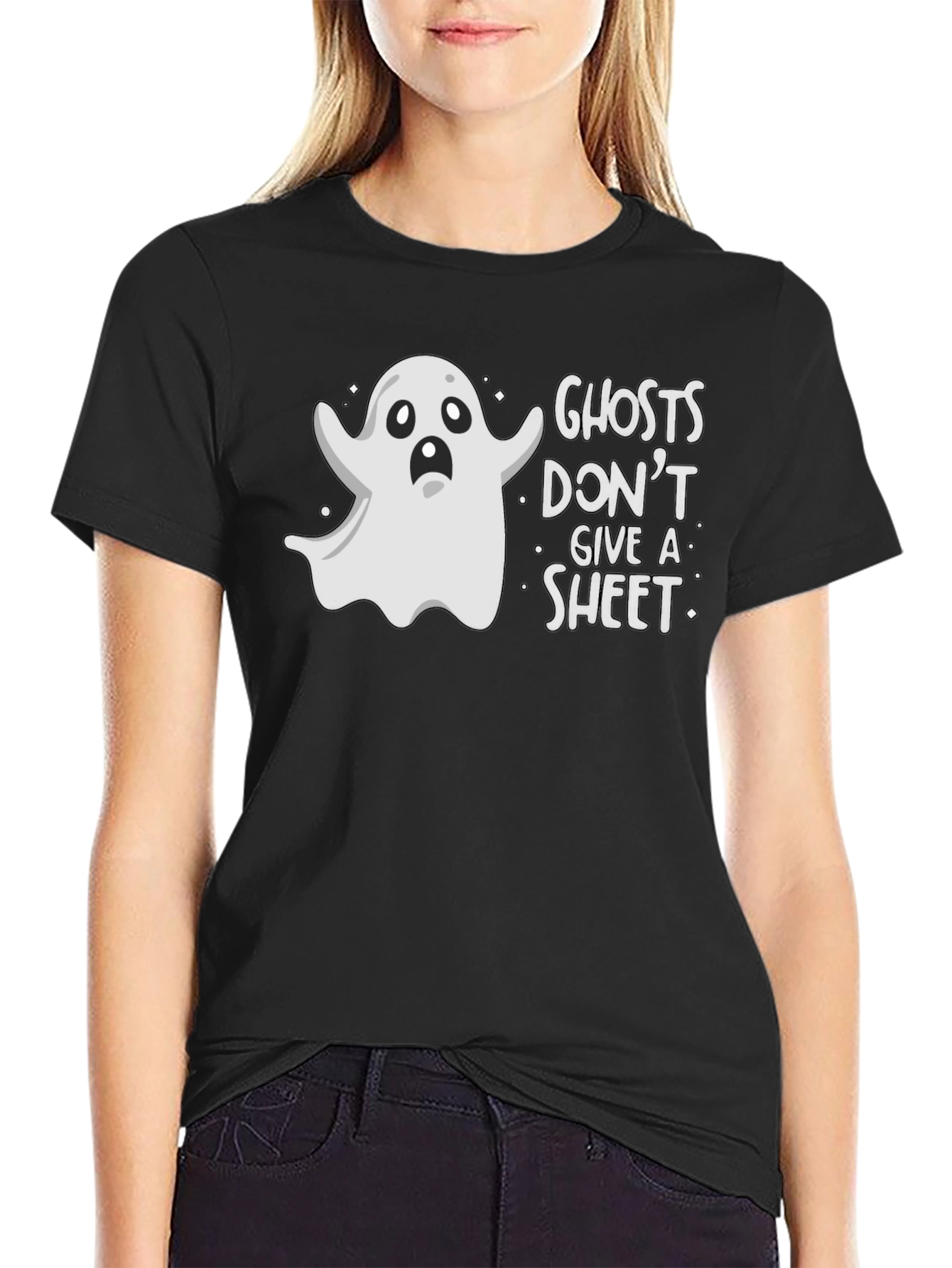 Black Funny Ghosts Don't Give A Sheet Graphic T-Shirt view 2