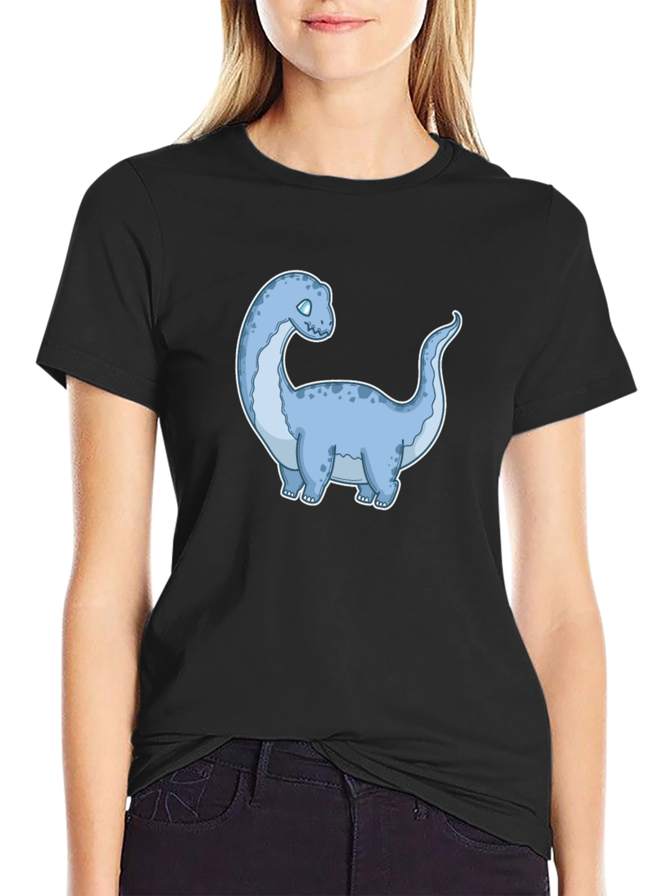 Black Cartoon Dinosaur Graphic Tee - Black view 2