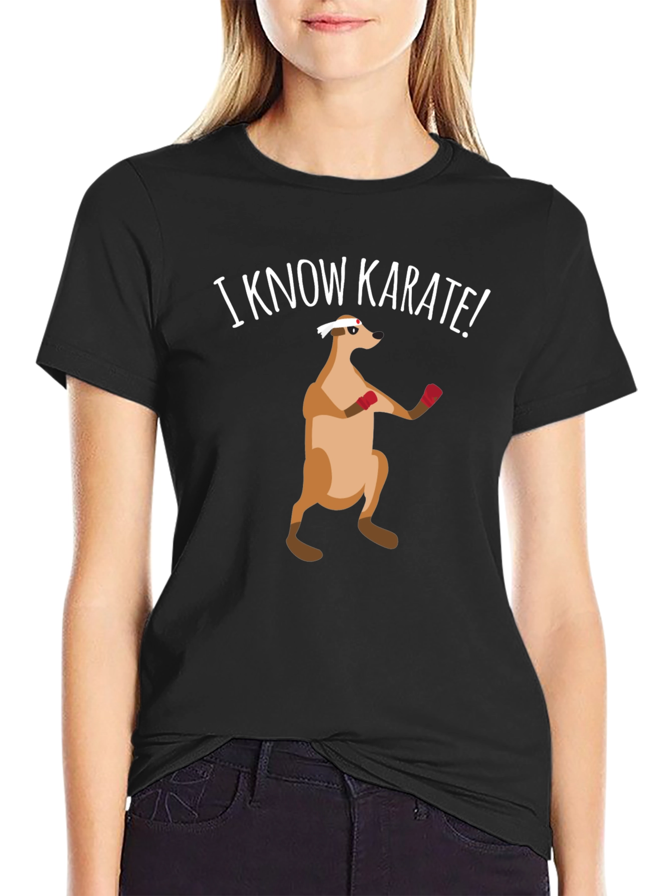 Black Funny Karate Meerkat Black T-Shirt view 2