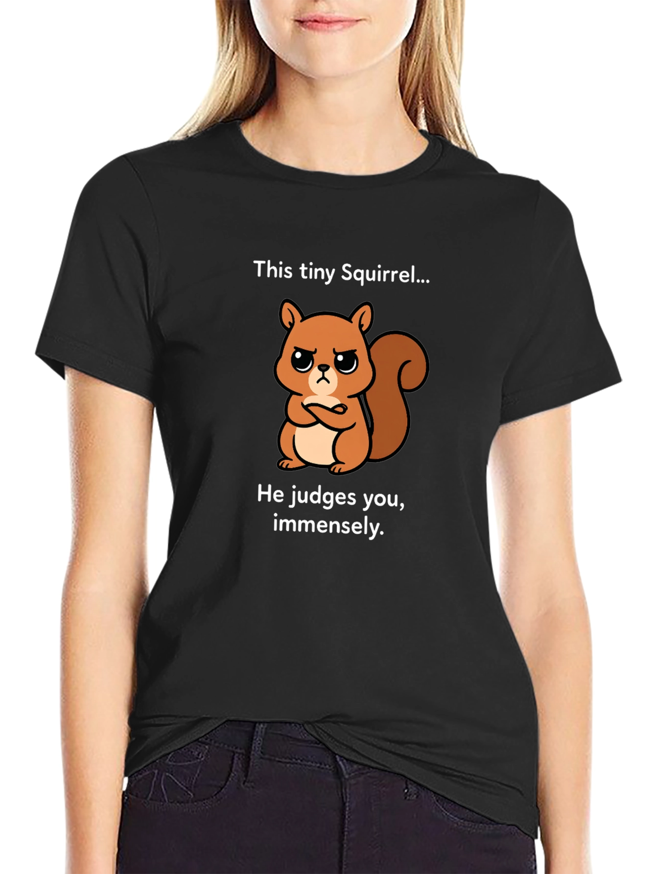 Black Funny Squirrel Graphic T-Shirt - He Judges You view 2