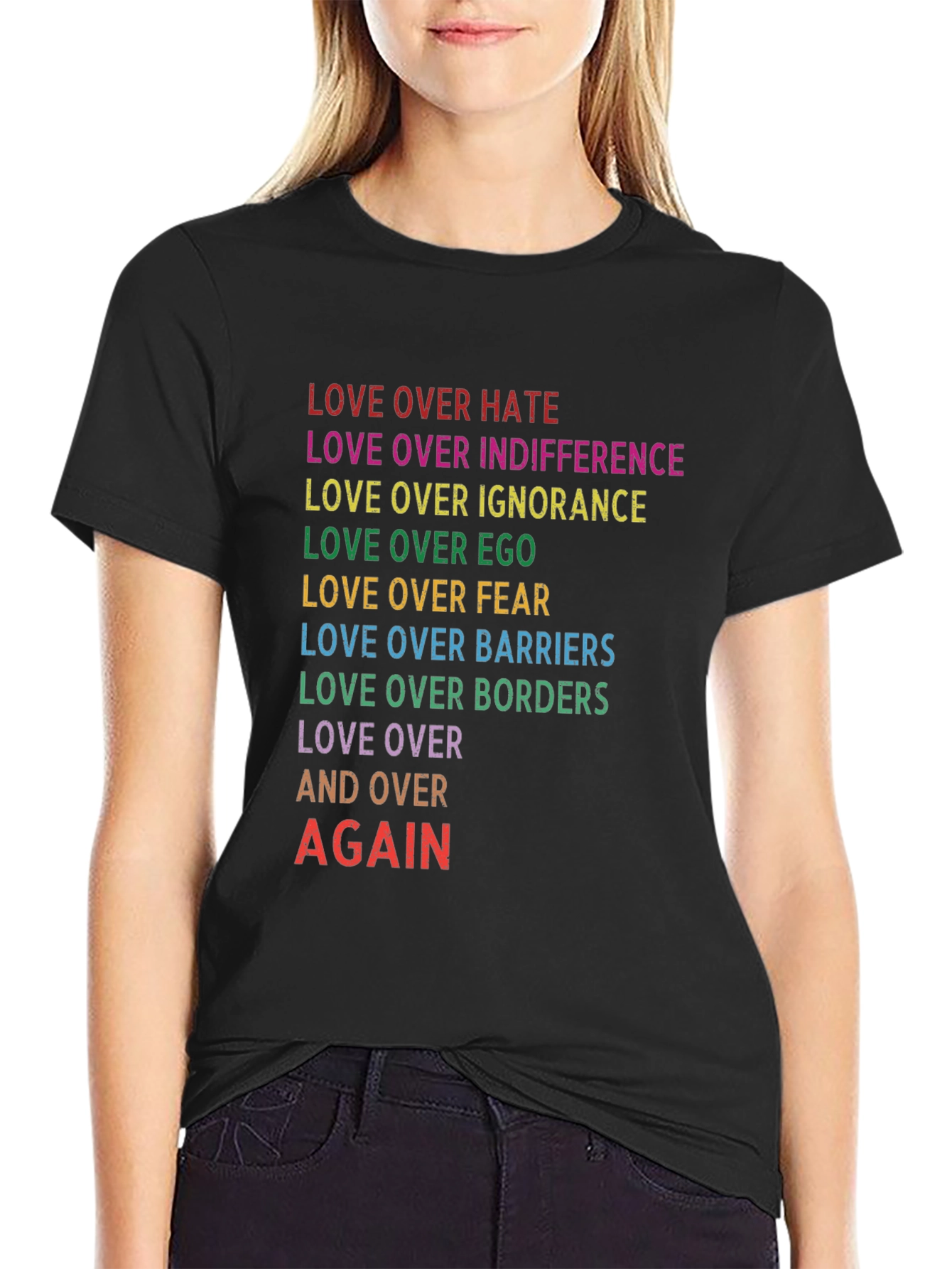 Black Love Over All Rainbow Text T-Shirt view 2