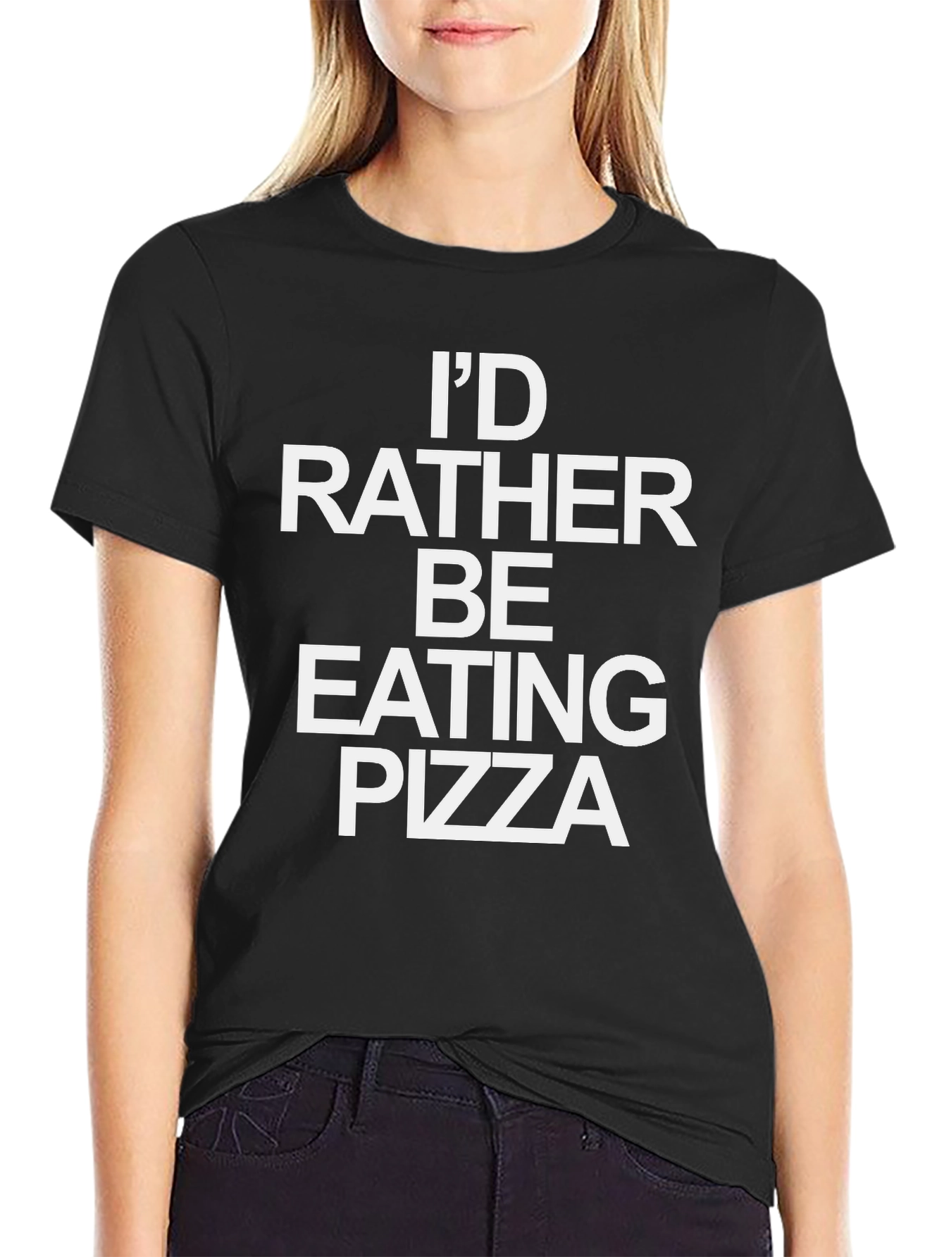 Black Pizza Lover T-Shirt - "I'd Rather Be Eating Pizza" Tee view 2