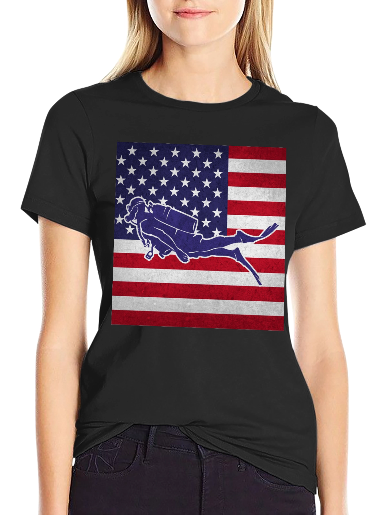 USA Flag Scuba Diver T-Shirt - Patriotic Dive Apparel - 2